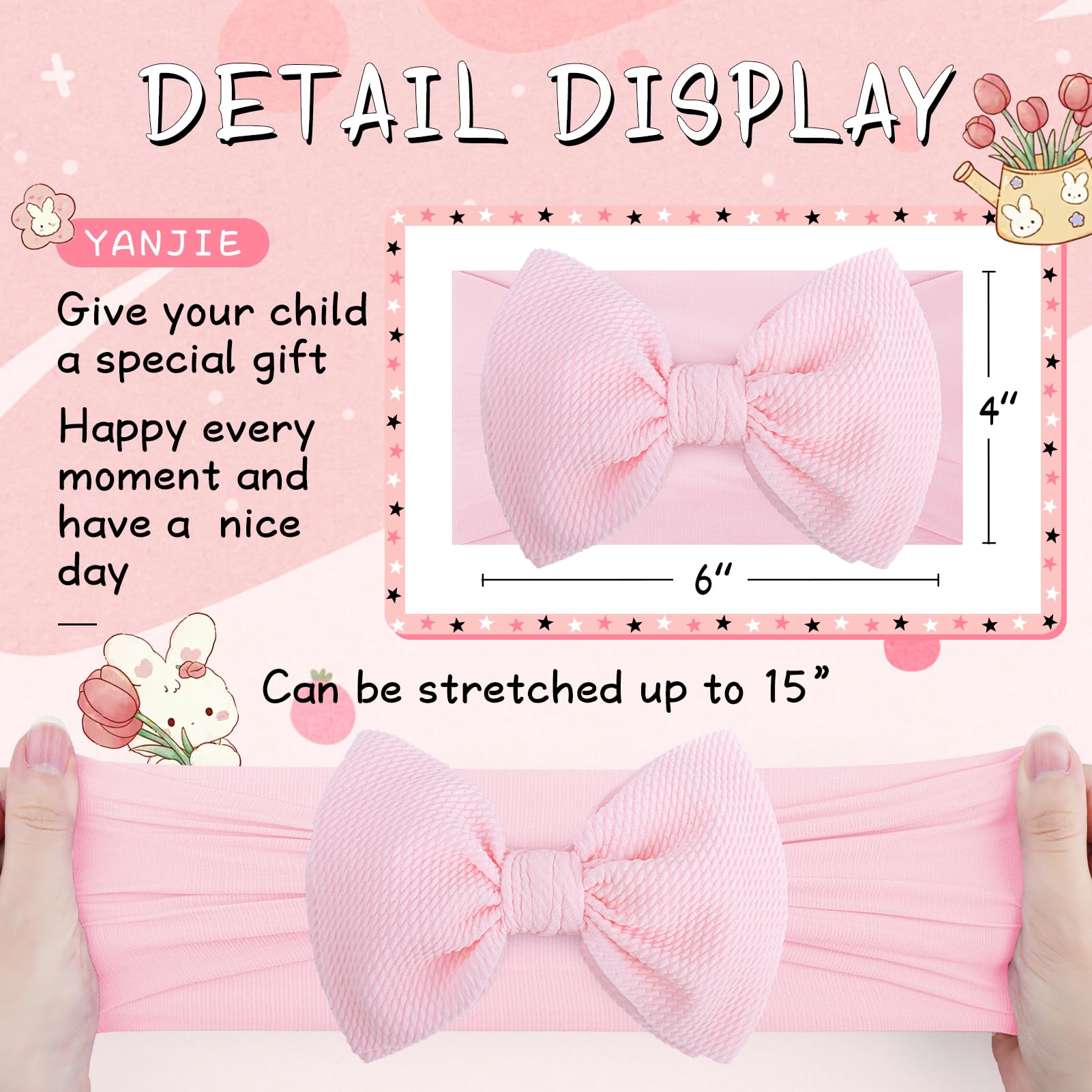 YanJie Baby Hair Bows for Girls - Soft Headbands for Infants, Newborns & Toddlers in Pink, Red & Blue | Perfect for Photography, Birthday Parties & Daily Outfits