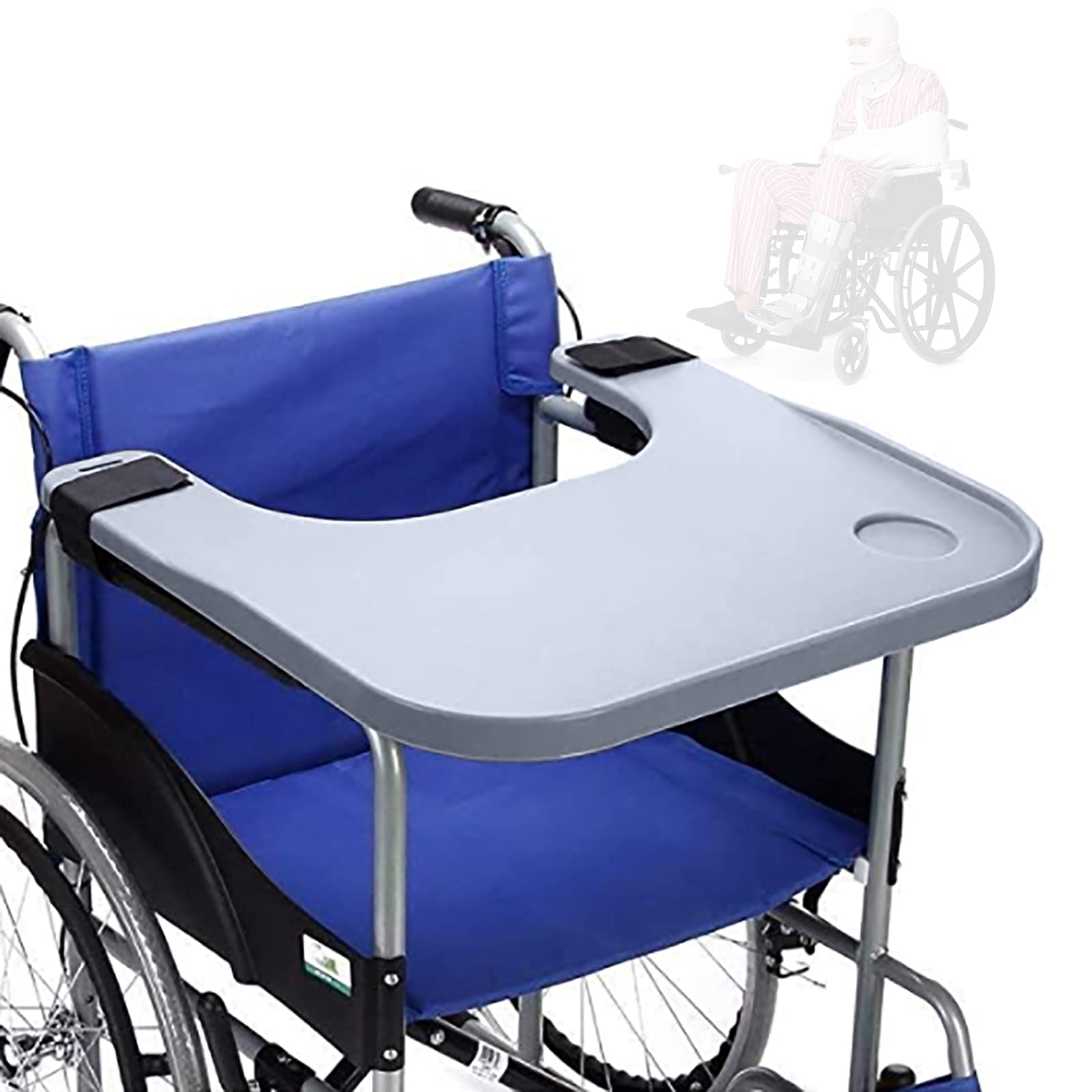 Adjustable Wheelchair Tray Table for Adults & Seniors - Removable ABS Plastic Wheelchair Table with 2 Cup Holders, Portable Eating & Reading Tray - Ideal for Dining, Working, Studying & Daily Activities (Gray)