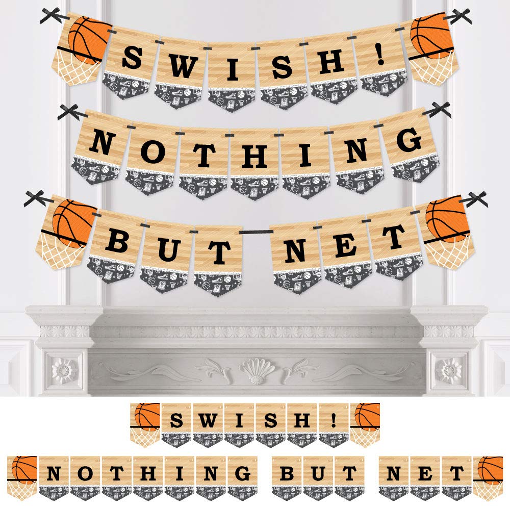 Big Dot of Happiness Nothin’ but Net Basketball Baby Shower Birthday Party Bunting Banner Decorations - Perfect for Basketball Theme Parties, Nursery Decor & Sports Celebrations