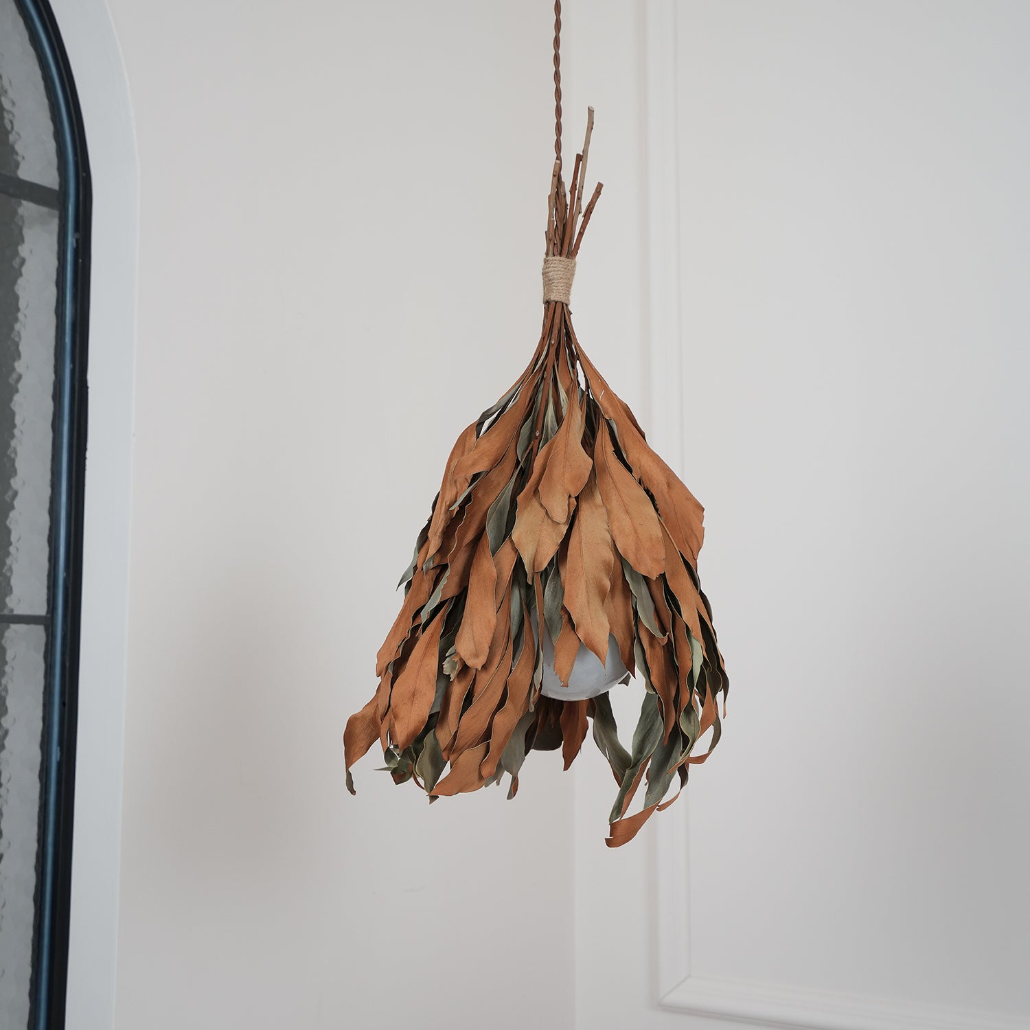 Handmade Dried Branch Leaf Pendant Light - Natural Boho Chandelier for Living Room, Bedroom & Dining Room Decor
