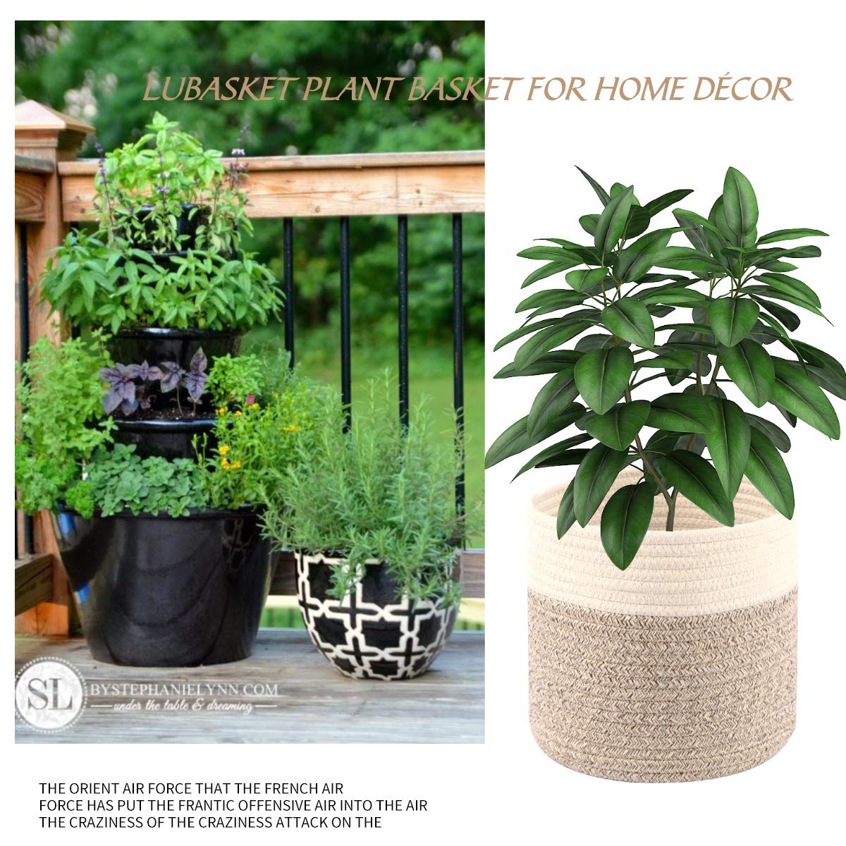 Modern Cotton Rope Plant Basket - 8.5 Inch Woven Indoor Planter Pot with Rustic Home Décor for Plants, Storage & Organization (Grey & White) - Perfect for Living Room, Bedroom, Balcony & Office Decor