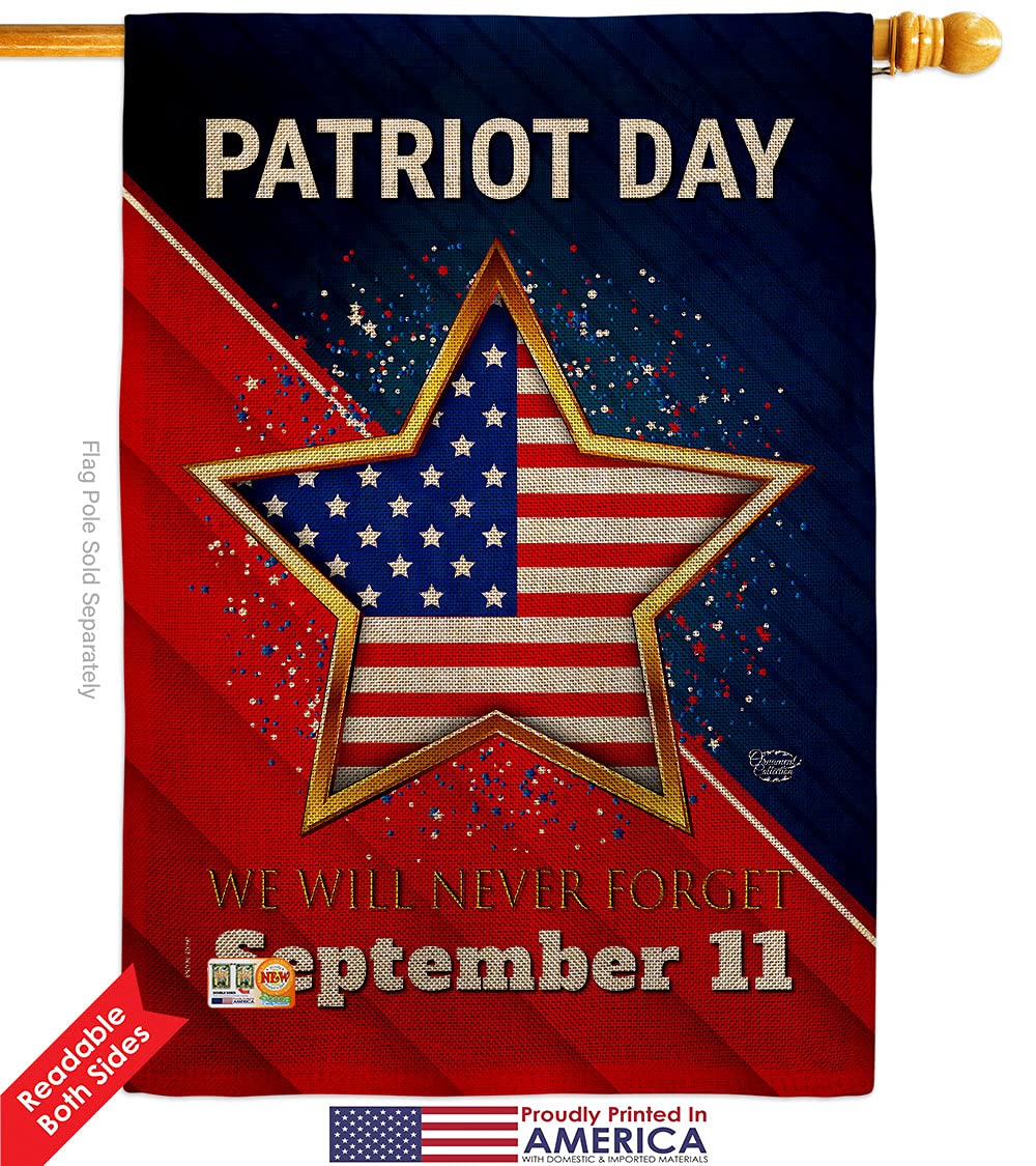 Patriotic 911 Memorial Garden Flag Kit - Double-Sided 28x40 Inch USA-Made Burlap Yard Banner for Patriot Day, Americana & Peace Awareness - Perfect for Front Yard Decoration, Memorial Displays & Patriotic Gift Giving