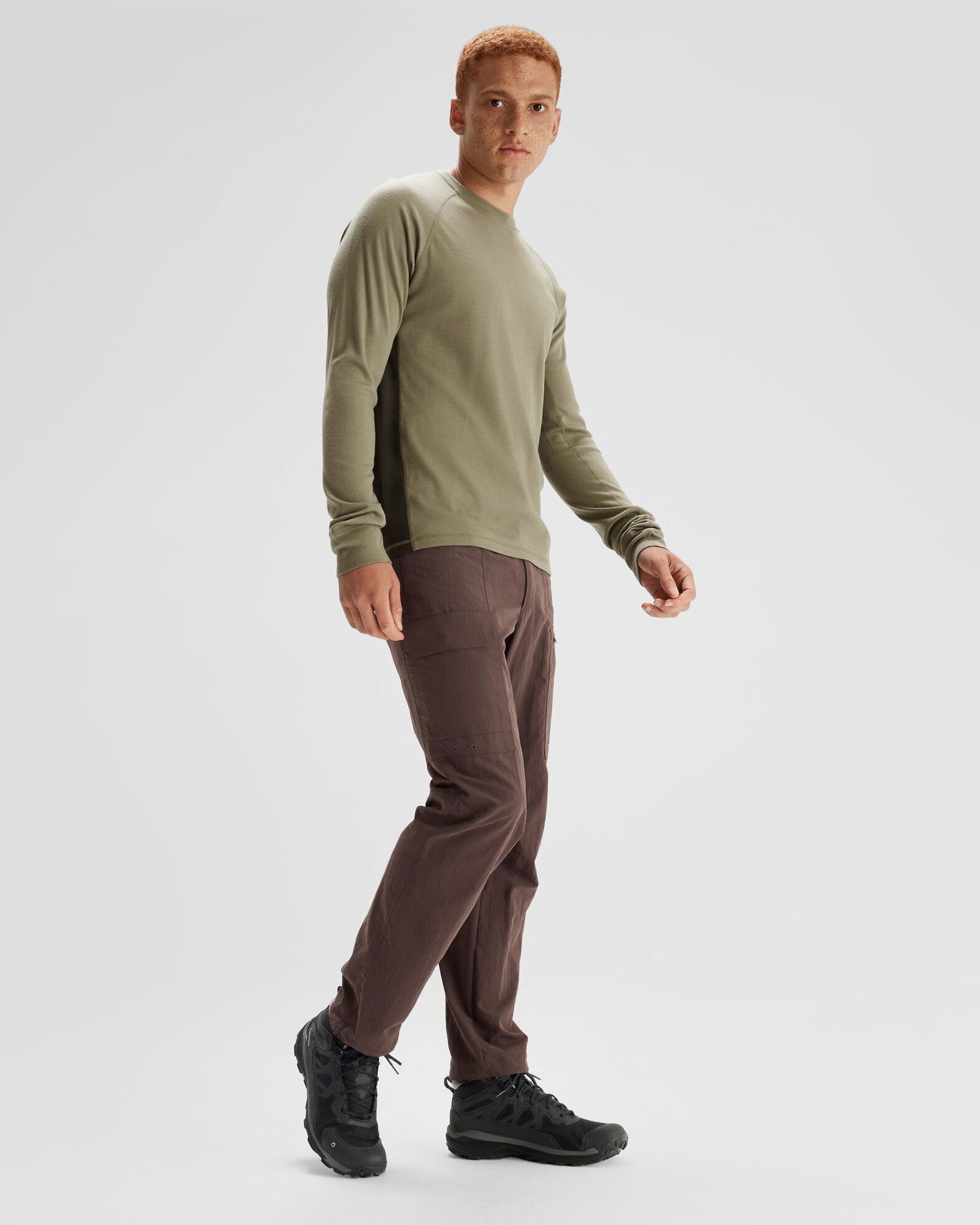 Men's K Merino 250 Long Sleeve Thermal Base Layer Top - Beech/Dark Moss - Warm Wool Shirt for Hiking, Skiing & Winter Outdoor Activities