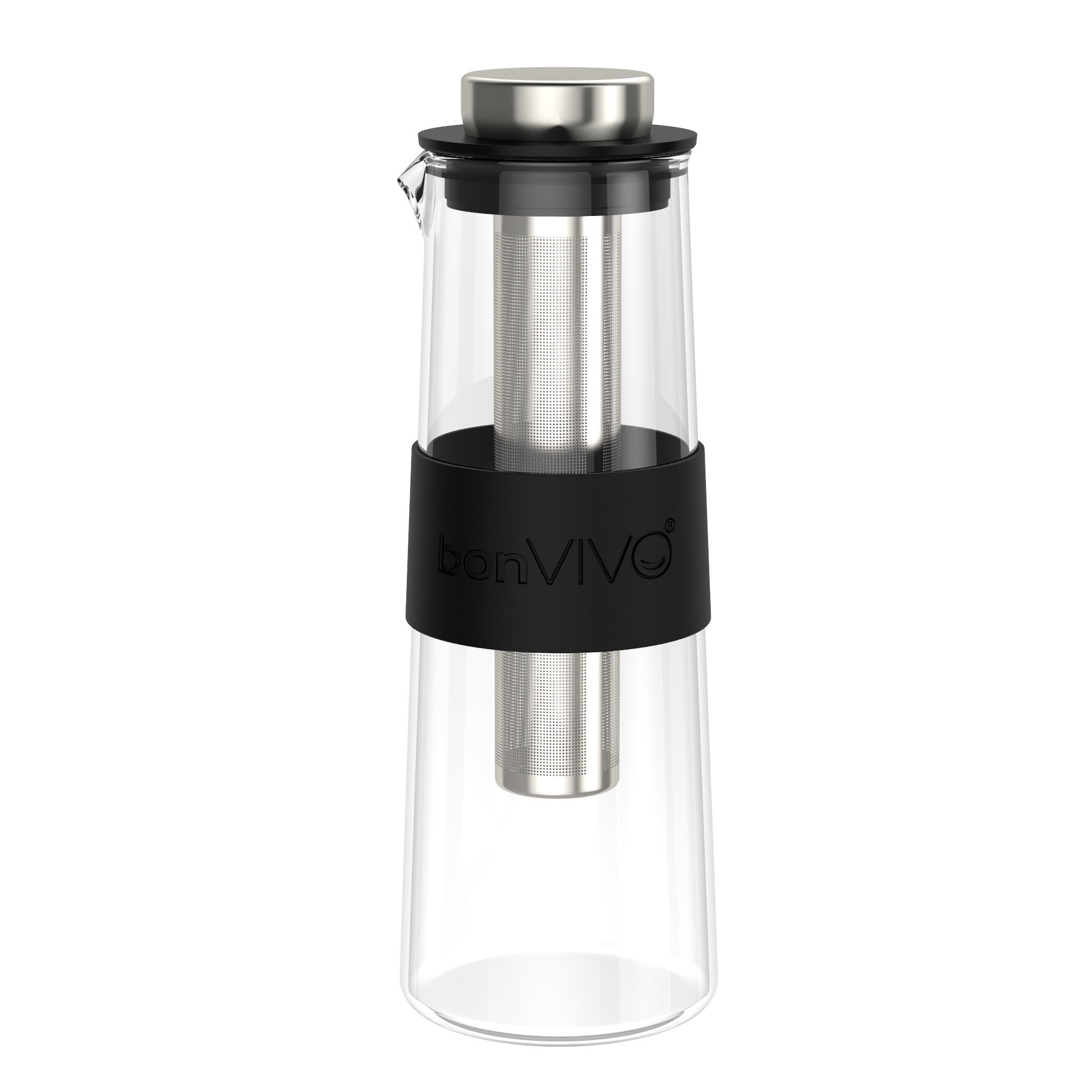 bonVIVO Frida Cold Brew Coffee Maker with Permanent Filter - 34oz Glass Carafe for Iced Coffee & Tea - Perfect for Home, Office & Outdoor Use - Makes 8 Cups of Smooth Cold Brew