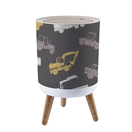 Stainless Steel Round Trash Can with Lid - 7L/1.8 Gallon Seamless Construction, Dog Proof Wastebasket for Kitchen, Bathroom, Office & Living Room - Press Top Recycling Bin with Wooden Legs for Easy Disposal & Odor Control