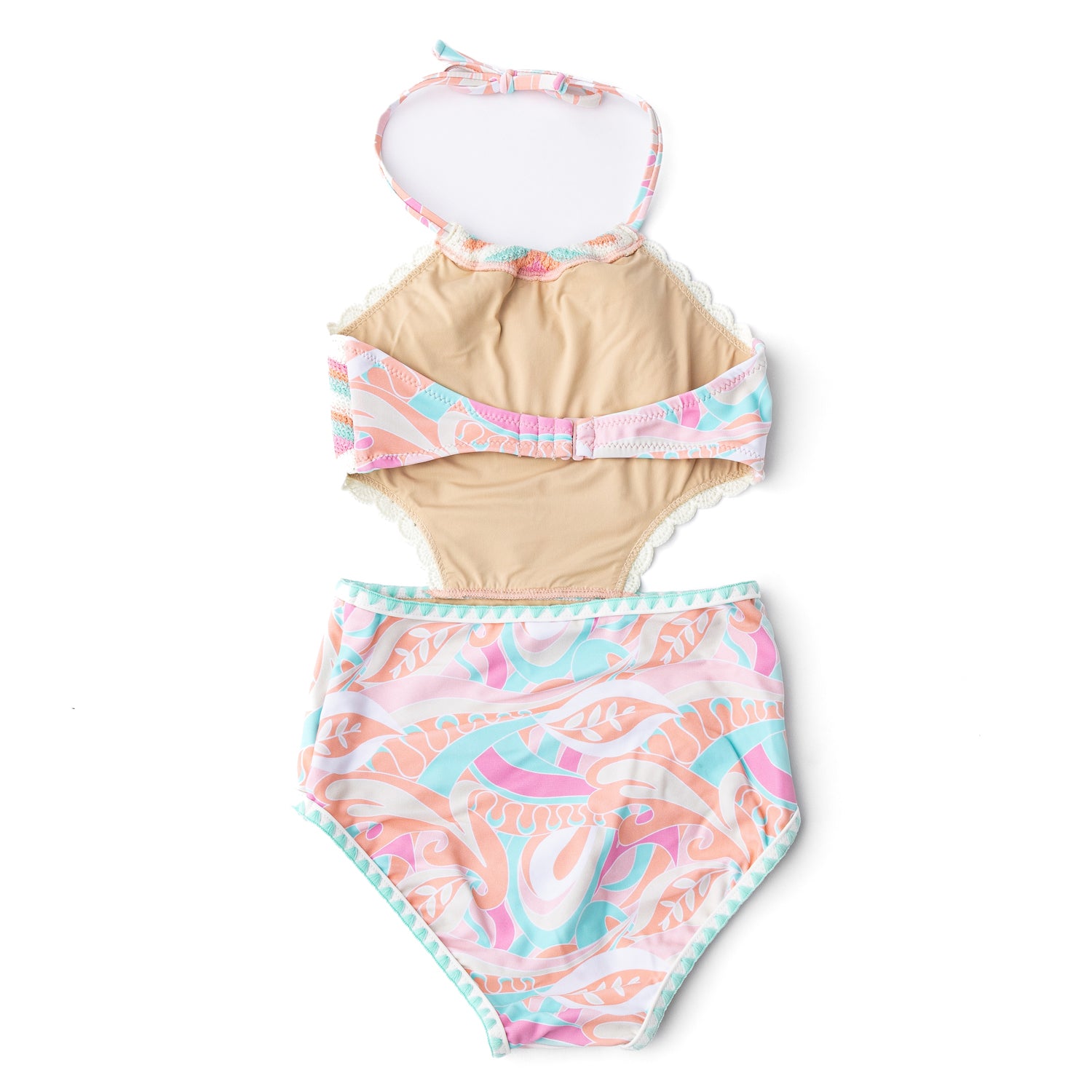 One Piece Crochet Halter Swimsuit for Women - Tropical Fruit Print Summer Beachwear | Perfect for Pool Parties, Vacations & Swimwear Fashion