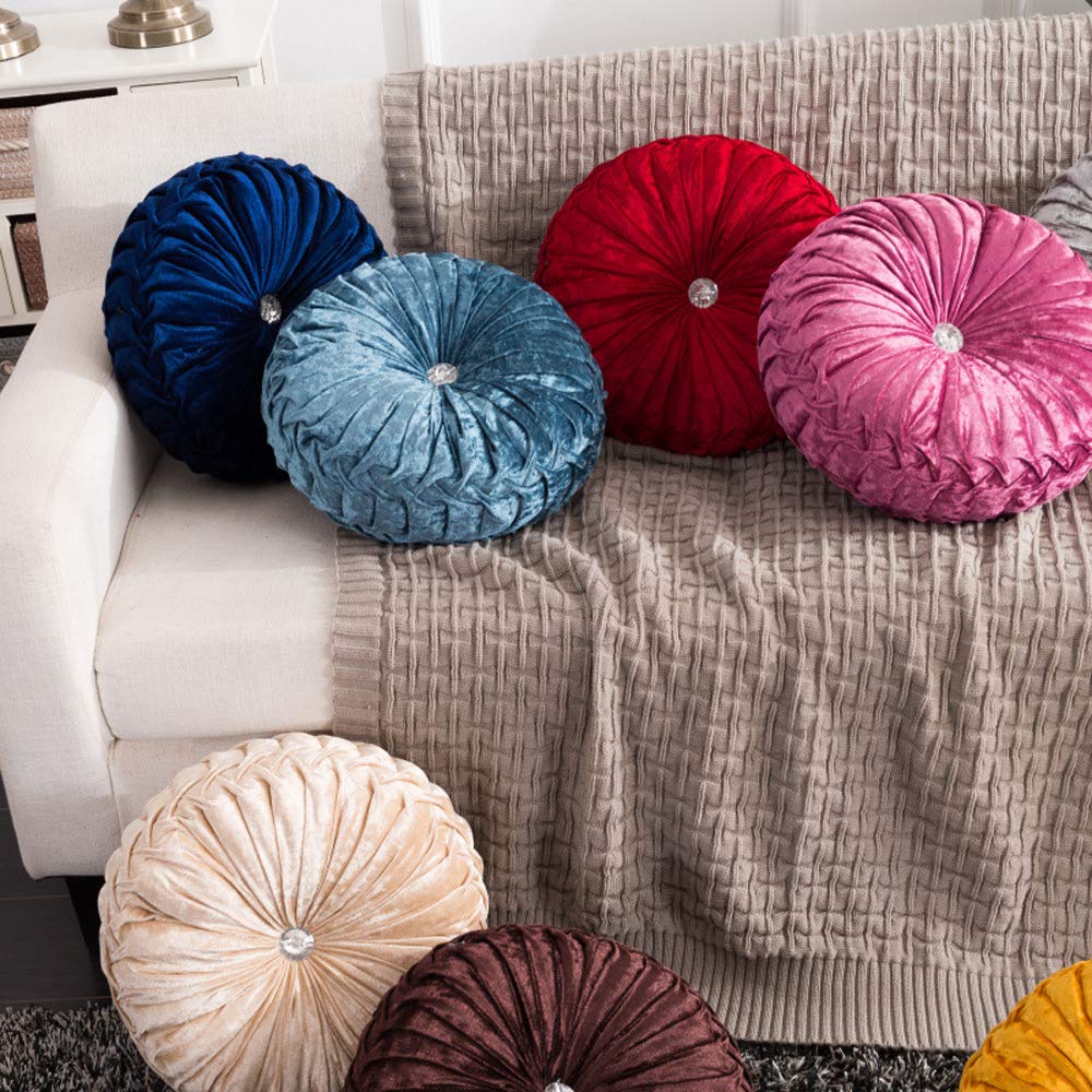 Zituop 13.8-inch Round Velvet Throw Pillows - Pleated Cushion for Couch, Bed & Bedroom Decor - Pumpkin Shape Decorative Pillow (Grey) | Perfect for Sofa Accents, Living Room Styling & Cozy Home Decor