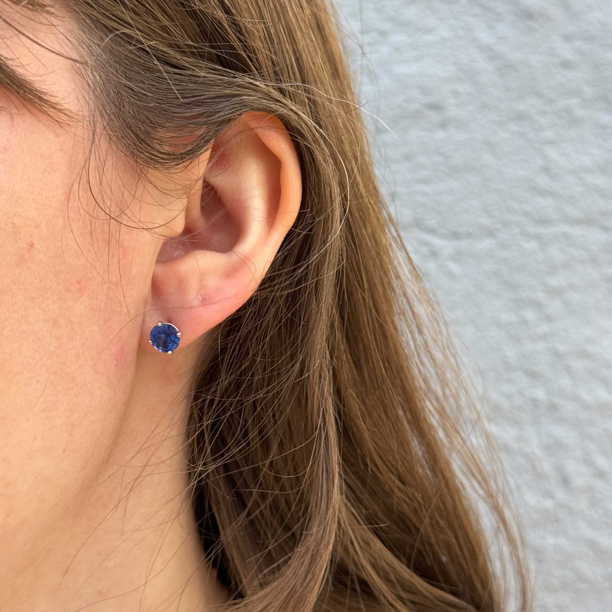 2.70ctw Round Sapphire 14K White Gold Stud Earrings for Women - Elegant Jewelry Gift for Birthday, Anniversary & Special Occasions