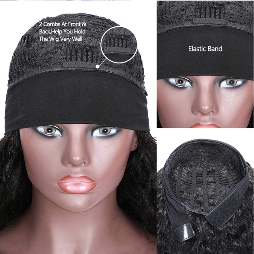 20 Inch Water Wave Human Hair Wigs for Women - Brazilian Virgin Hair Glueless Wavy Wig with Free Headbands, Non Lace Front Protective Style 180% Density - Perfect for Daily Wear, Parties & Protective Styling
