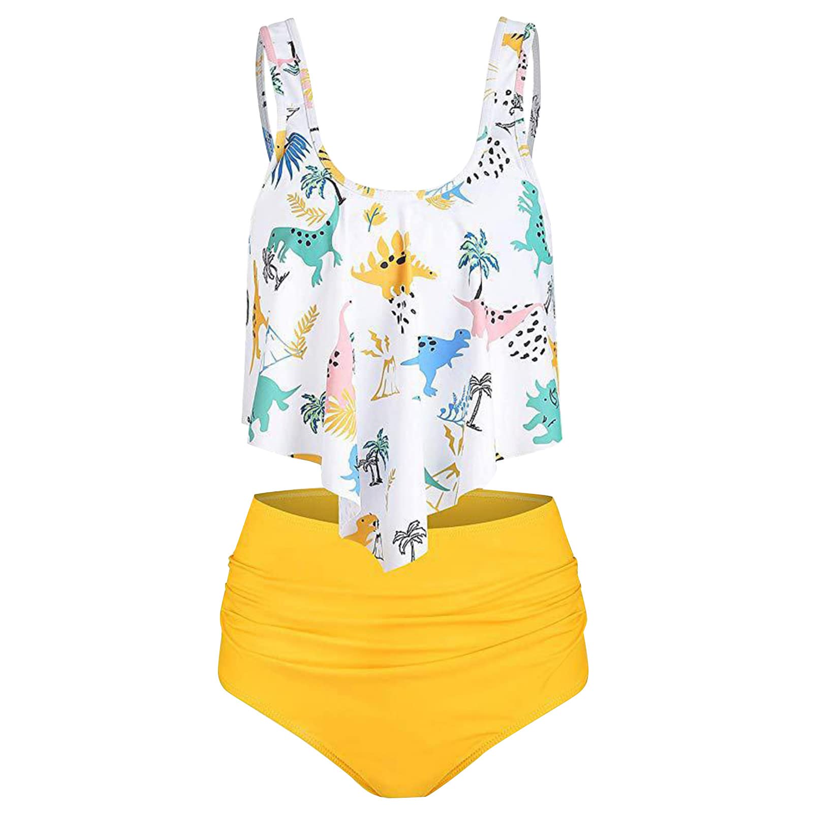 Women's Two Piece Bathing Suits - Floral Print Ruffled Bikini Top with High Waisted Solid Bottom Swimwear Set | Perfect for Beach Vacation, Pool Party & Summer Getaways