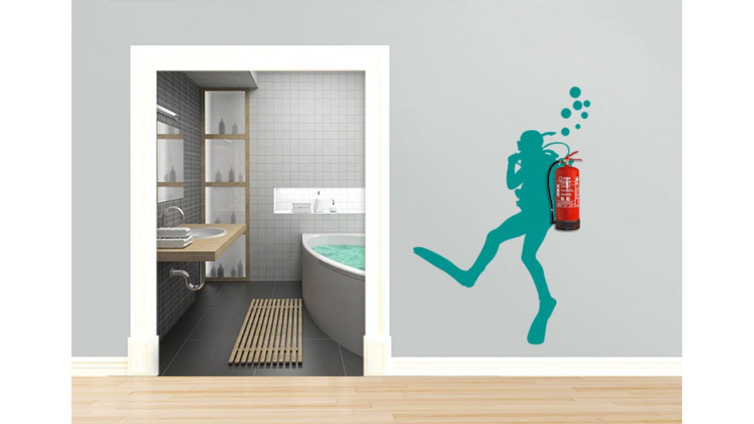 Scuba Diver Fire Extinguisher Decal - Stylish Wall Decor for Bedroom, Living Room & Home Improvement | Perfect for Diver Enthusiasts & Ocean-Themed Interior Design (Model: tr1369)