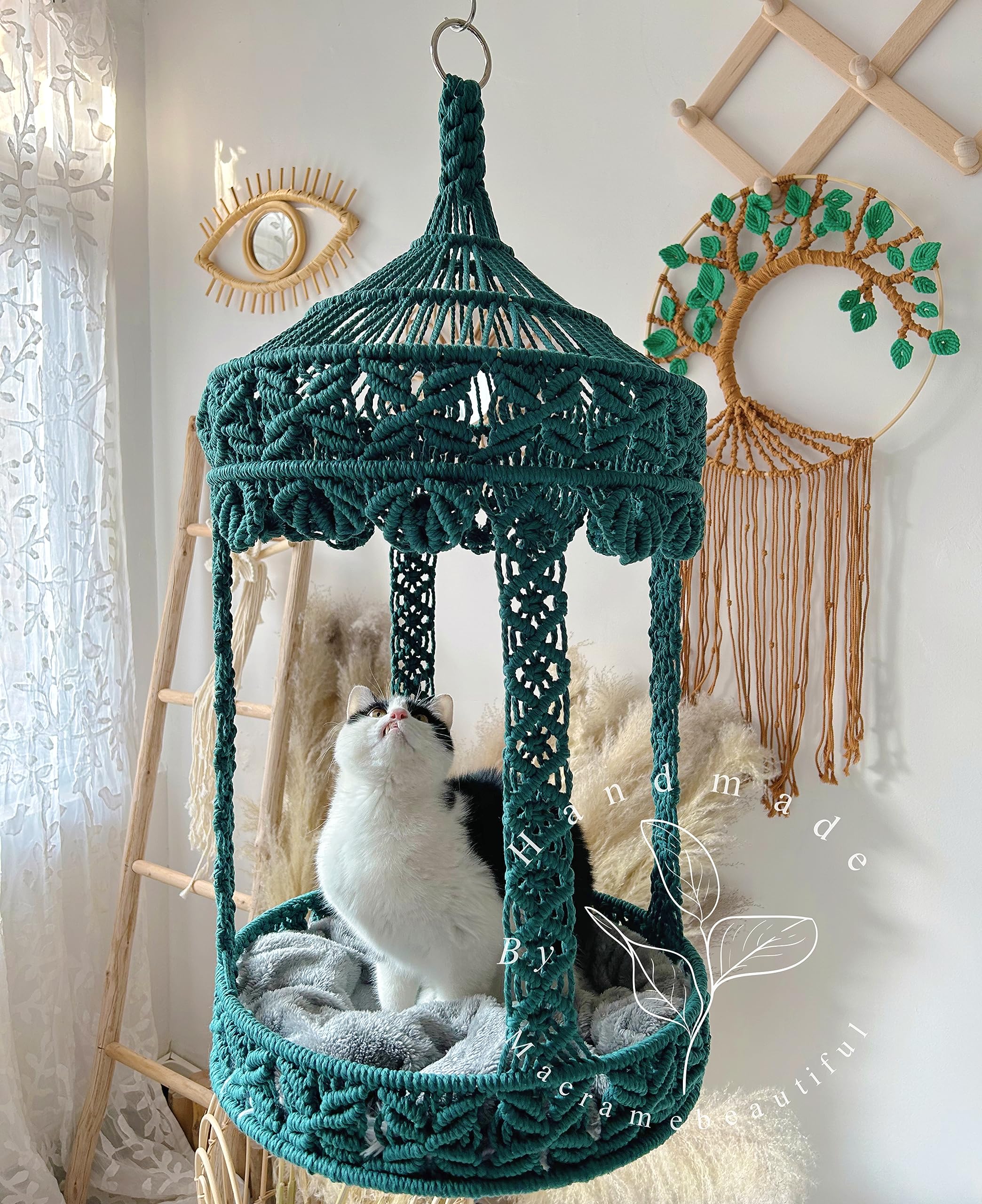 Handmade Macrame Cat Hammock - Large Hanging Cat Bed & Swing for Indoor Cats | Cozy Wall-Mounted Cat Furniture | Perfect Cat Room Decor & Gift for Cat Lovers (Gary) - Ideal for Small Spaces, Apartments & Catios
