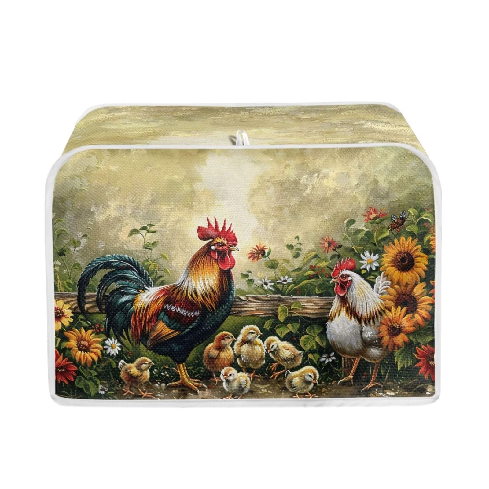 Lotusorchid Rooster Bread Maker Cover 2 Slice - Sunflower Pattern Washable Toaster Dust Cover - Decorative Kitchen Appliance Cover for Bread Machines & Toasters - Multicolor - Perfect for Kitchen Countertop Protection & Style Enhancement