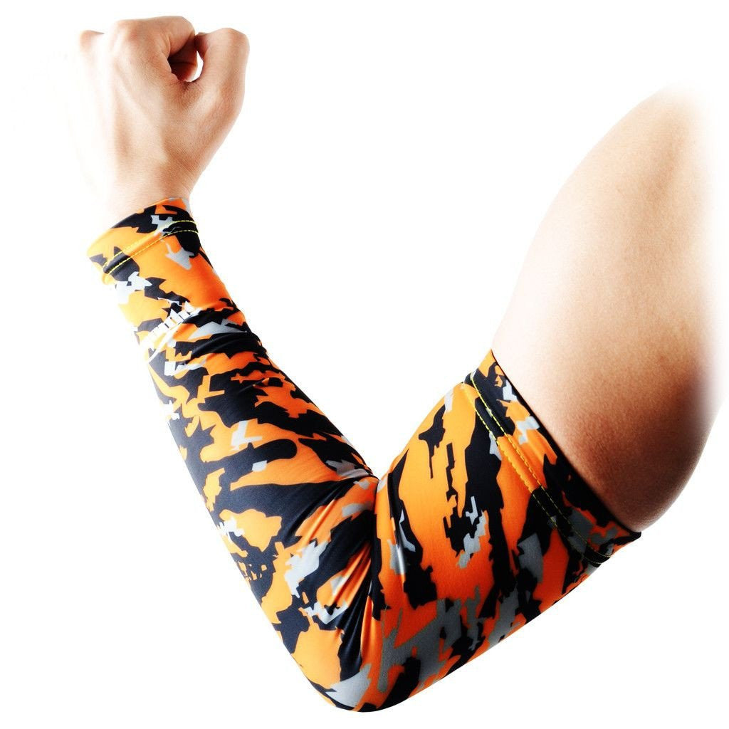 Camo Orange Compression Arm Sleeves for Men & Women - UV Protection & Muscle Support - Perfect for Running, Basketball, Cycling & Outdoor Sports