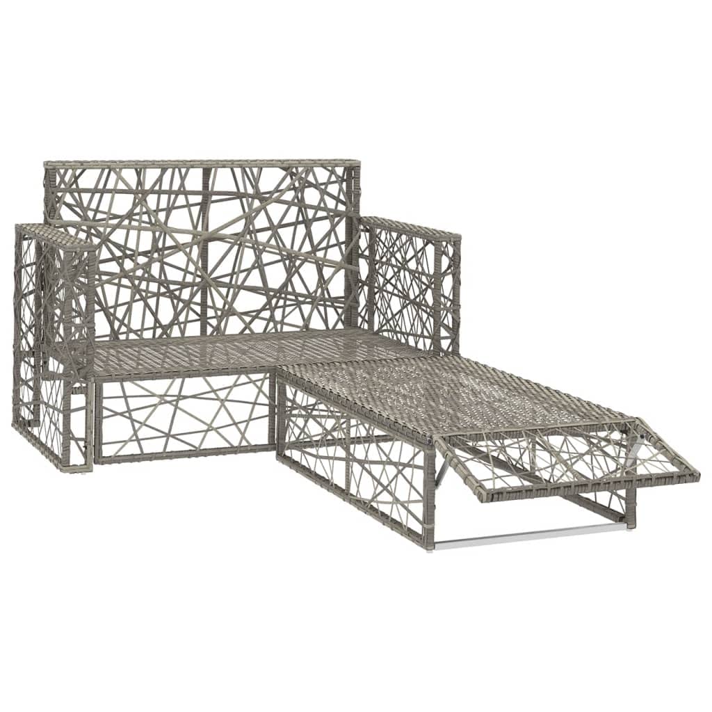 vidaXL 2-Piece Patio Furniture Set - Outdoor Loveseat with Footrest & Cushions, Gray Poly Rattan 2-Seater Sofa for Garden, Backyard, Deck & Poolside Relaxation