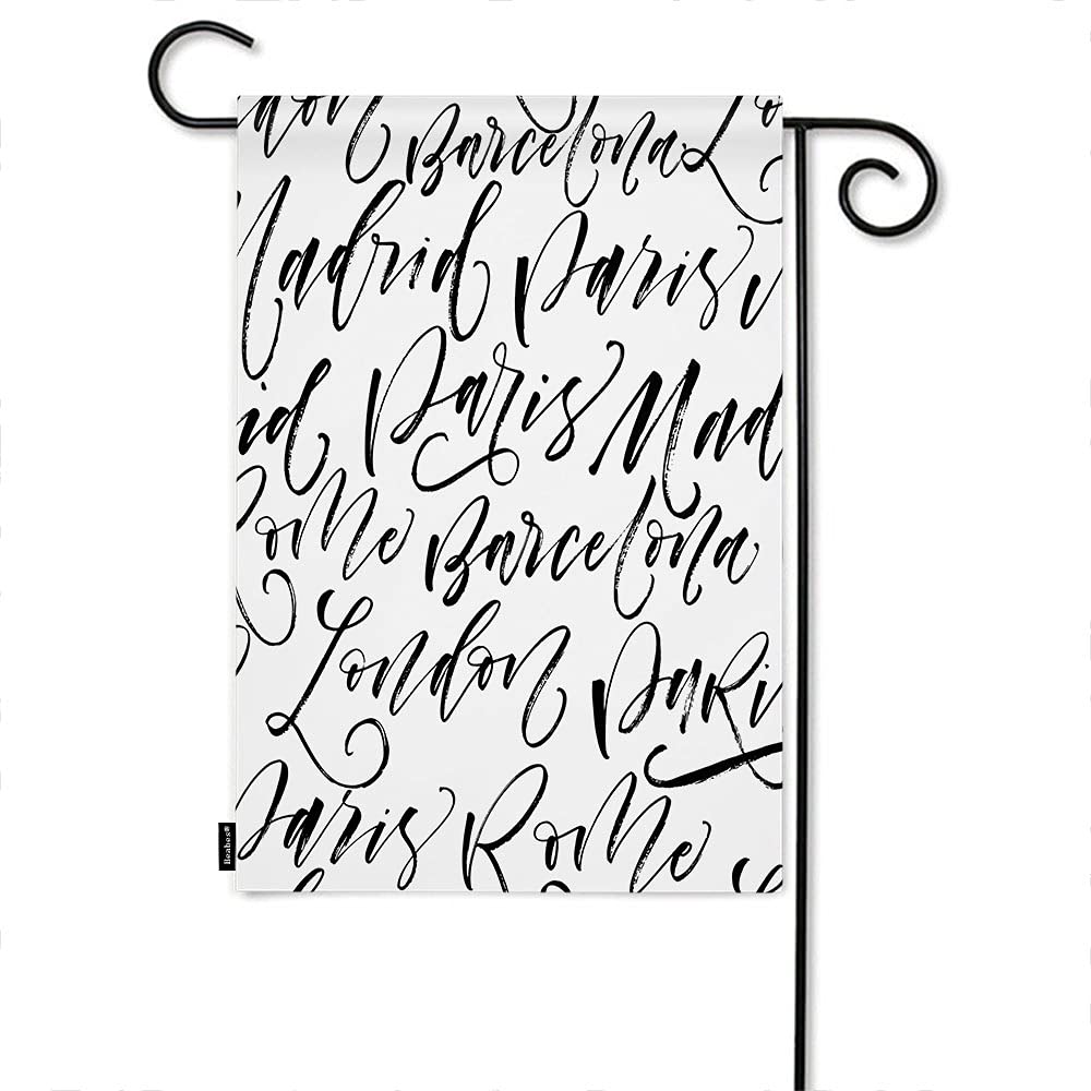 Double-Sided 12x18 Inch Garden Flags - Paris, Madrid, Barcelona, Rome & London City Names in Elegant Calligraphy | Weather-Resistant Outdoor Yard Banner for Patio, Lawn, Villa & Park Decor