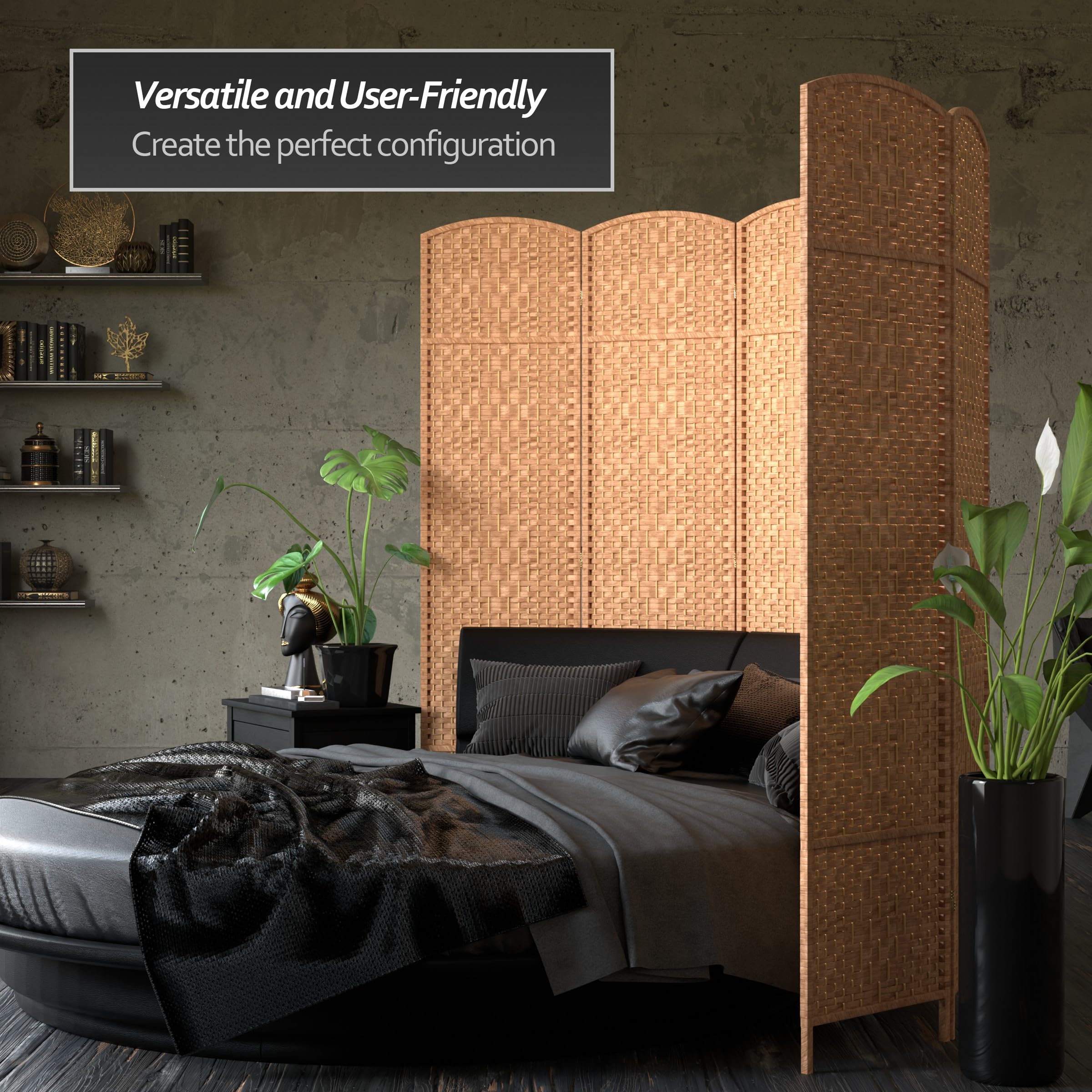 7 ft. Tall Red Diamond Weave Natural Bamboo Room Divider - 6 Panel Folding Privacy Screen for Home, Office & Outdoor Use