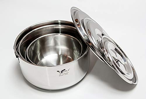 BUFFALO 3-in-1 Stainless Steel Cooking Pot Set (6-Piece, 3.8L, Silver) - Perfect for Camping, RV Trips & Small Kitchen Cooking