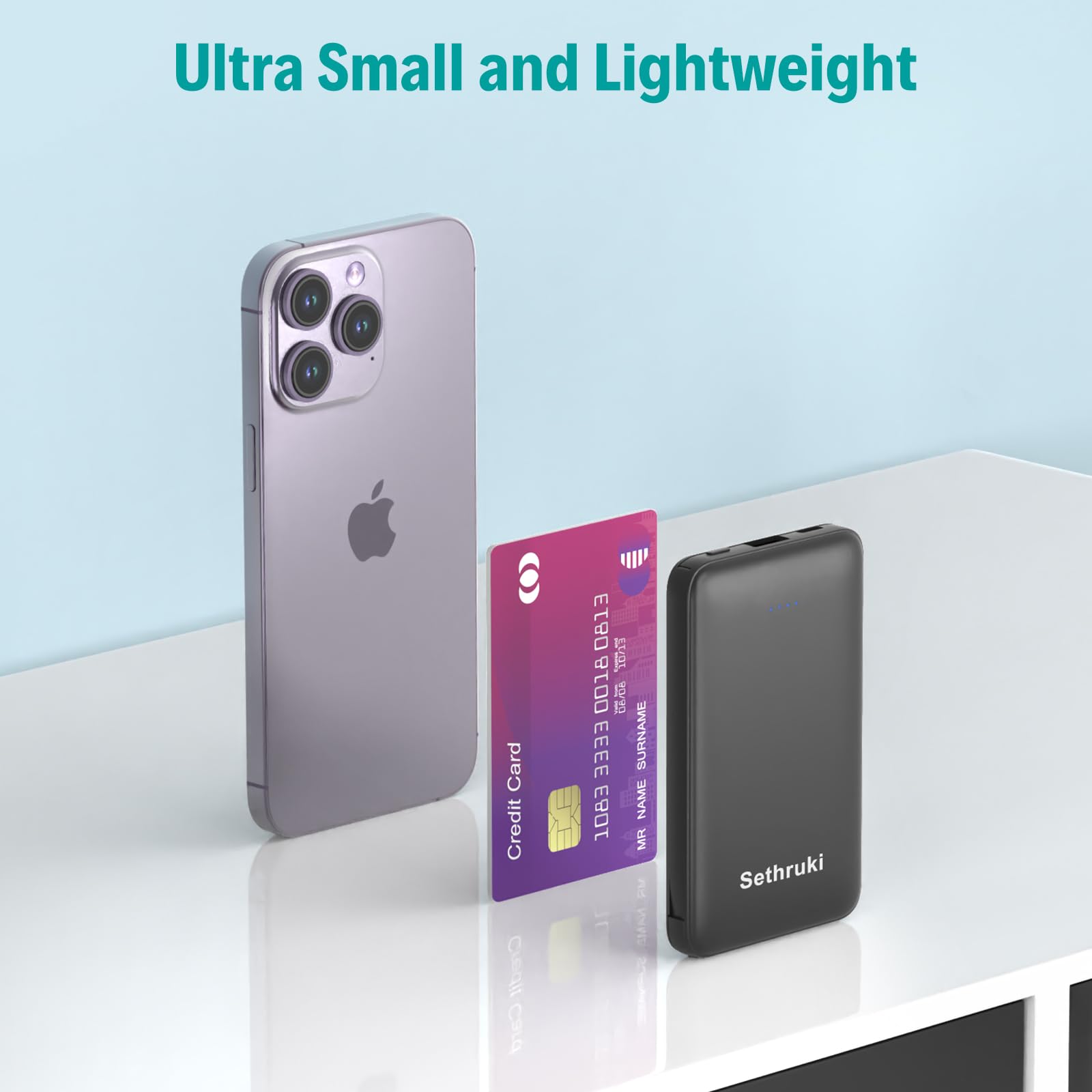 Ultra Slim 6000mAh Portable Charger with Built-in Cables - Mini Power Bank, Fast Charging External Battery Pack, Lightweight USB C Phone Charger for iPhone, Samsung, Google Android (Black) - Perfect for Travel, Camping, and Emergency Power Backup