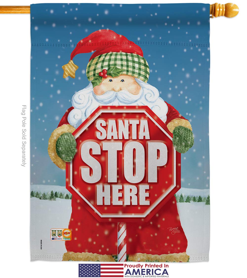 Santa Stop Here Christmas Garden Flags Set - Winter Holiday Decor, Reindeer & Snow Design - 28x40 Inch Outdoor Yard Banner for Xmas Decorations - Made in USA - Perfect for Front Porch, Lawn, and Seasonal Festive Displays