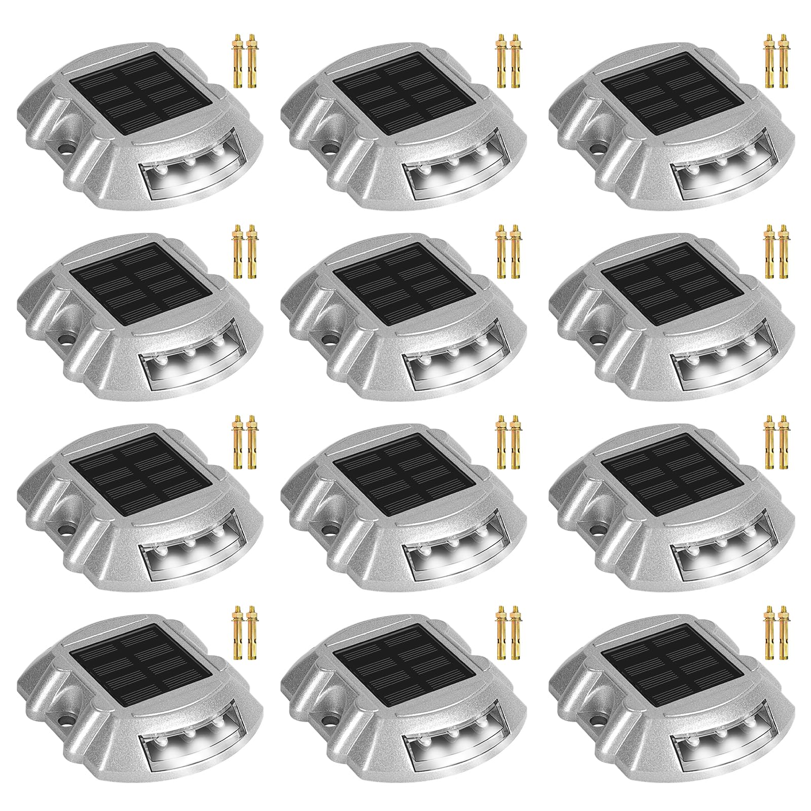 12-Pack Solar LED Deck Dock Lights - IP68 Waterproof Wireless Outdoor Pathway Lights for Driveway, Garden, Walkway, Sidewalk & Yard - Bright White Illumination for Safety & Ambiance at Night