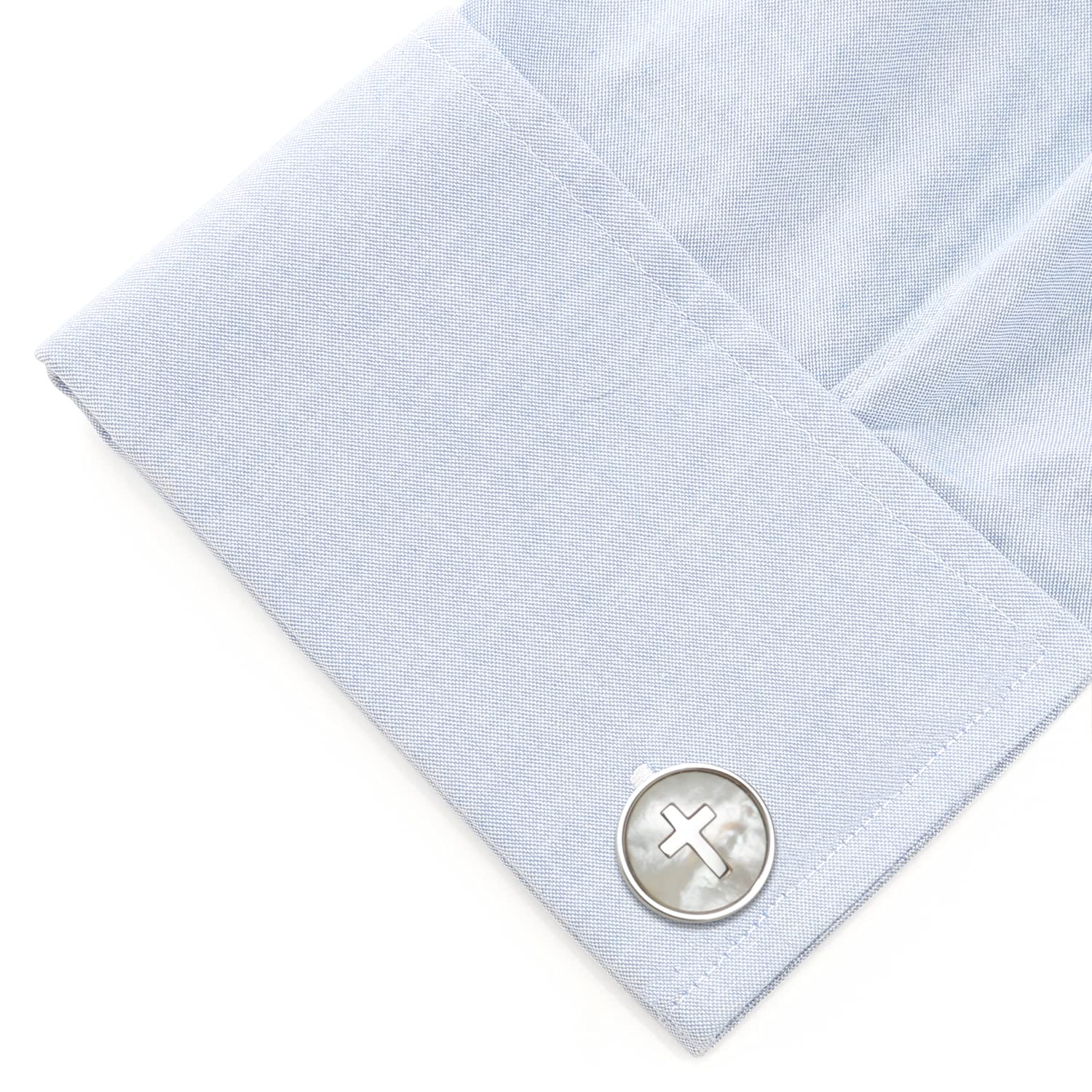 Elegant Cross Mother of Pearl Stainless Steel Cufflinks for Men - Perfect for Weddings, Business Attire & Formal Occasions