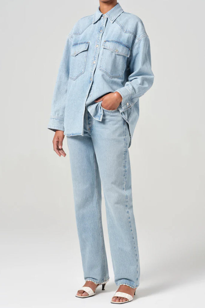 AGOLDE Lotta Shirt in Drift Wash - Women's Vintage Distressed Denim Shirt for Casual Outfits & Layering