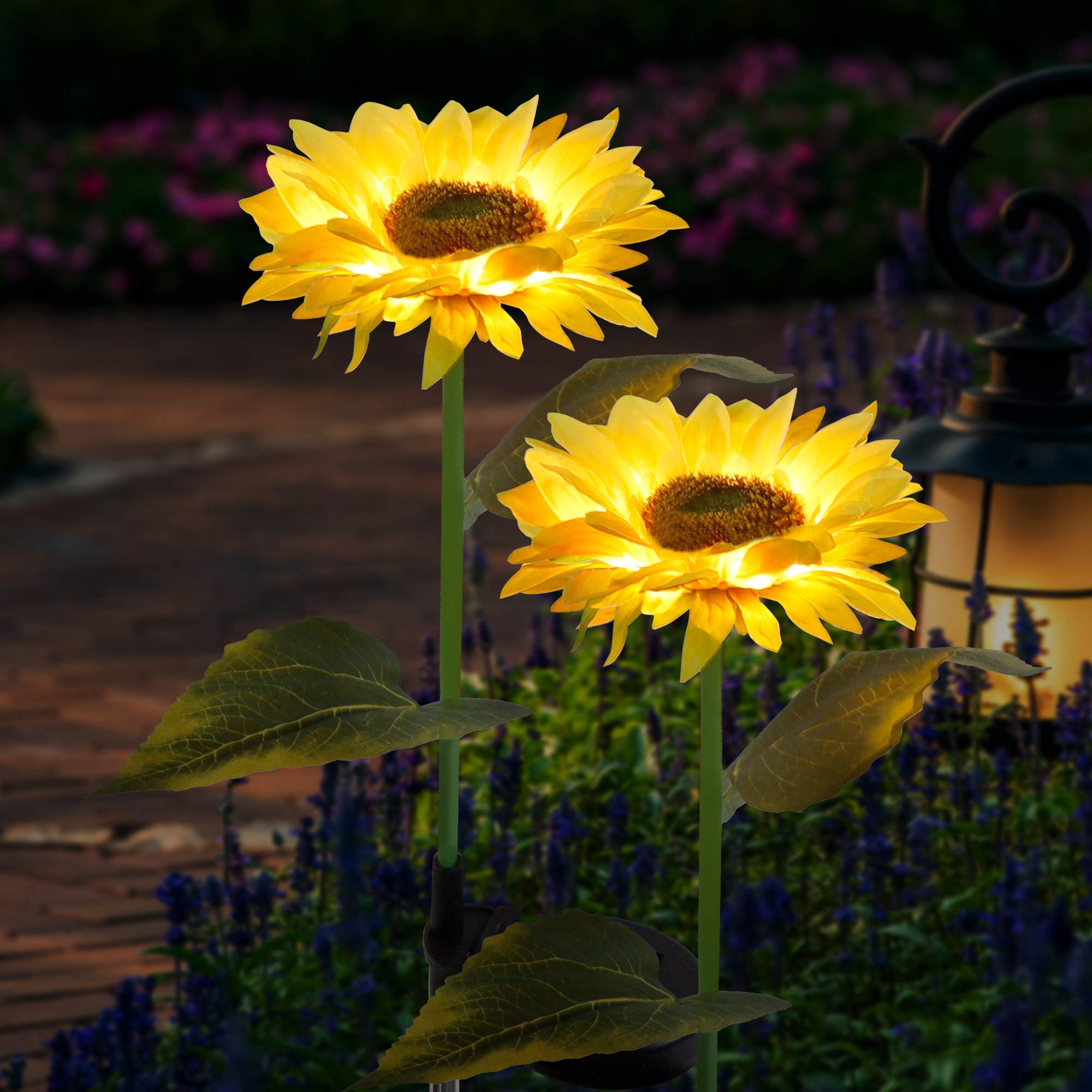 FORUP 2 Pack Solar Powered Sunflower Garden Stake Lights - Waterproof Outdoor LED Pathway Lights for Patio, Lawn & Yard Decoration | Perfect for Garden Borders, Walkways & Landscape Lighting at Night