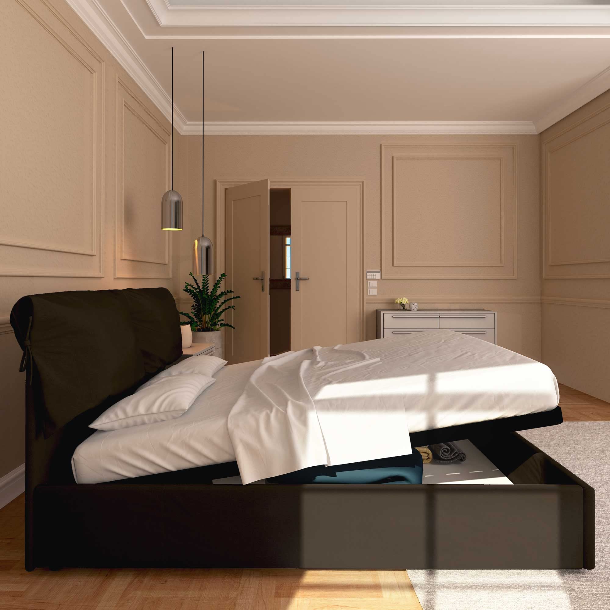 Baldiflex Licia Soft Queen Size Bed Frame with Storage, Synthetic Leather Upholstery, Slatted Base - Dark Brown, 180x190cm - Perfect for Master Bedrooms & Guest Rooms