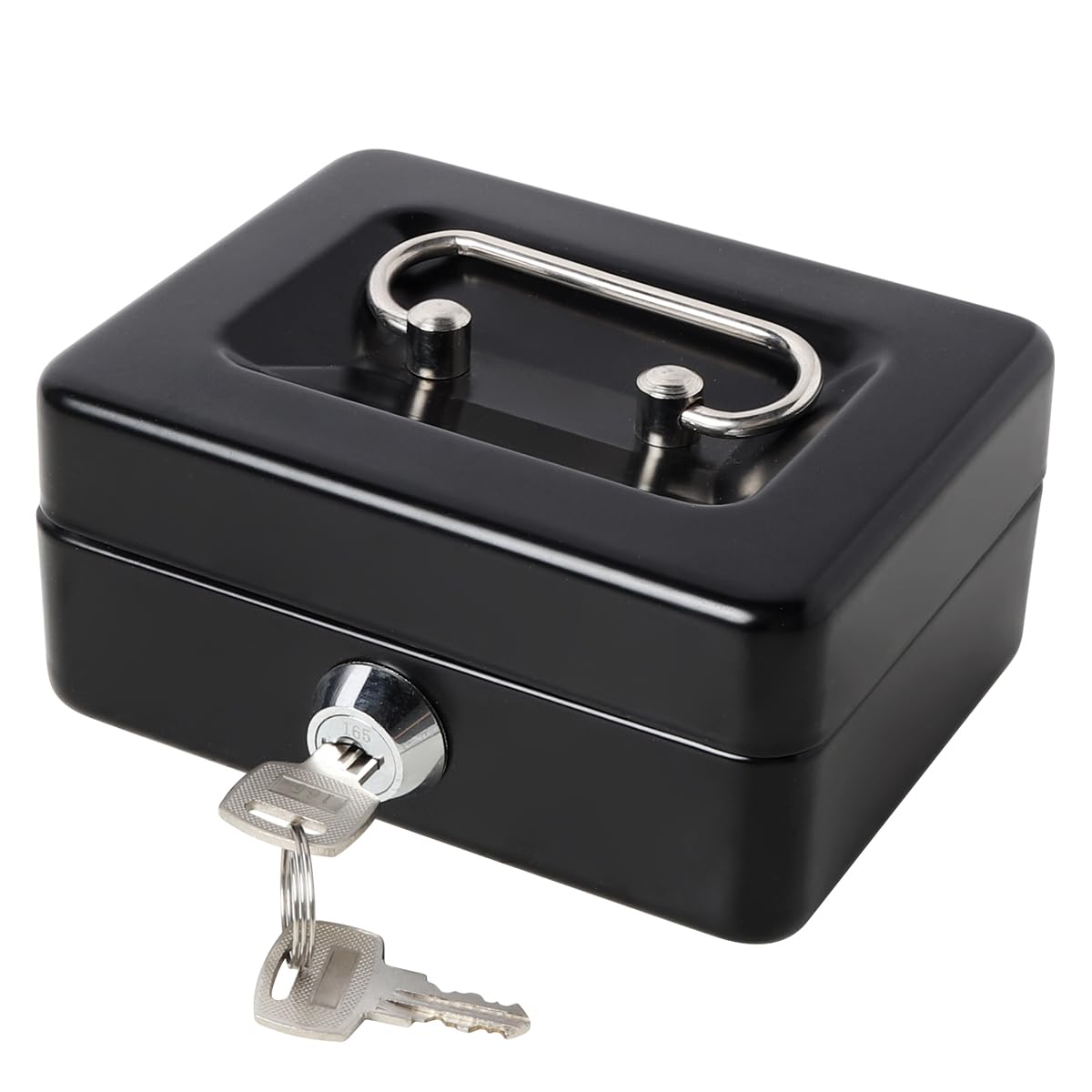 Lovndi Small Metal Cash Box with Money Tray & Lock - Secure Lockbox for Money, Coins, Valuables - Perfect for Home, Office, Retail Stores & Small Business Cash Management
