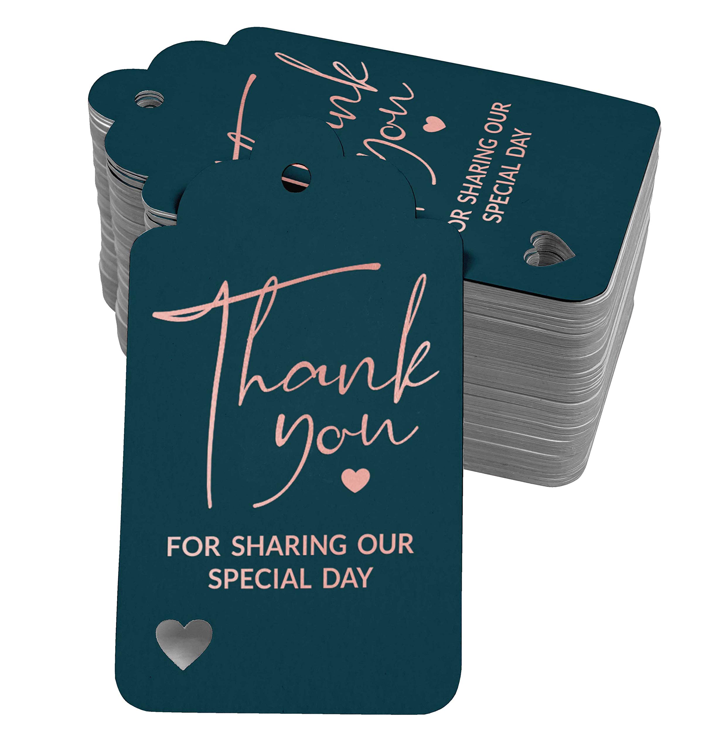 Rose Gold Foil Thank You Tags - 100 Pack Wedding Favor Tags for Bridal Shower, Baby Shower, Retirement Party & Birthday Celebration - Elegant Gift Tags for Special Occasions & Event Decorations