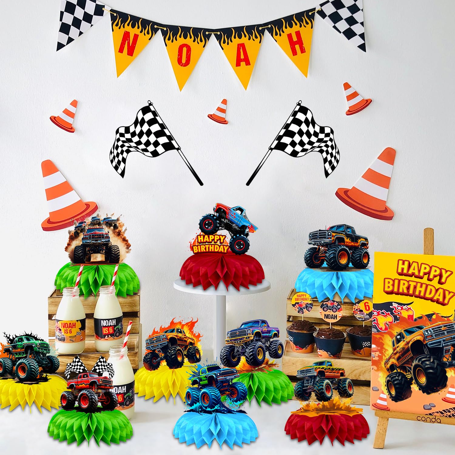 9 Pcs Monster Truck Centerpieces for Birthday Party Decorations - Monster Truck Table Decor, Party Supplies for Kids - Perfect for Themed Parties, Baby Showers & Events