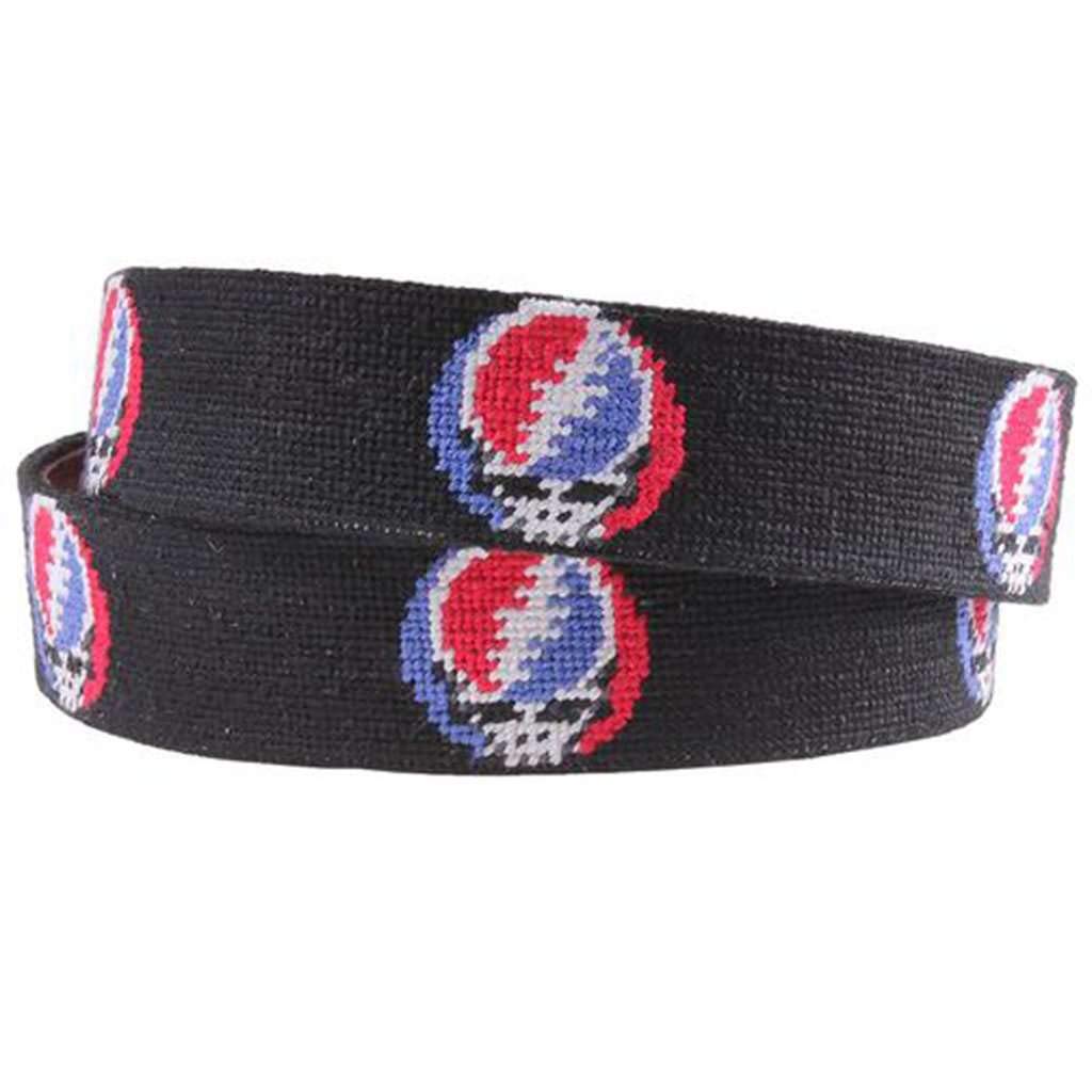 Smathers & Branson Black Steal Your Face Needlepoint Belt - Perfect for Grateful Dead Fans & Vintage Style Outfits