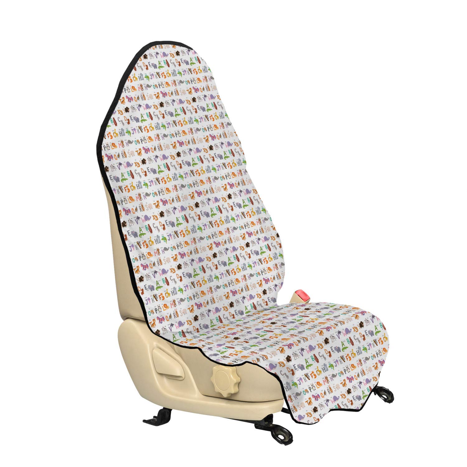 Ambesonne Alphabet Car Seat Hoodie - Animal Print & First Letters Learning Design, Universal Non-Slip Car Seat Cover Protector 30