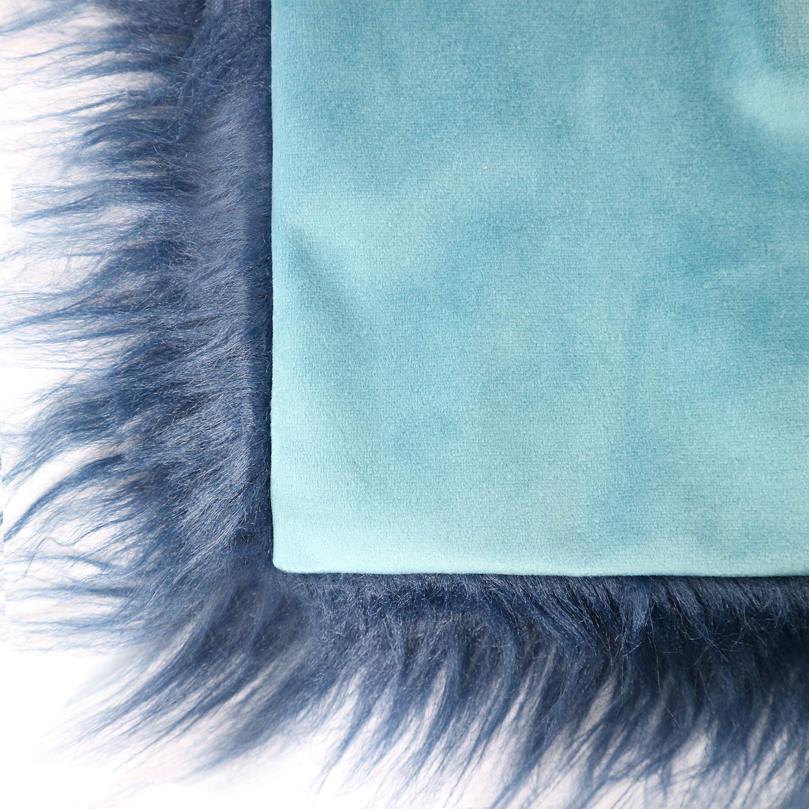 Luxury Faux Fur Throw Pillow Covers 18x18 Inch (45x45cm) - Soft Mongolian Long Fur Square Cushion Covers for Couch, Sofa & Floor - 100% Polyester Home Decor - Navy Blue Set of 2 - Perfect for Living Room, Bedroom & Cozy Home Decor