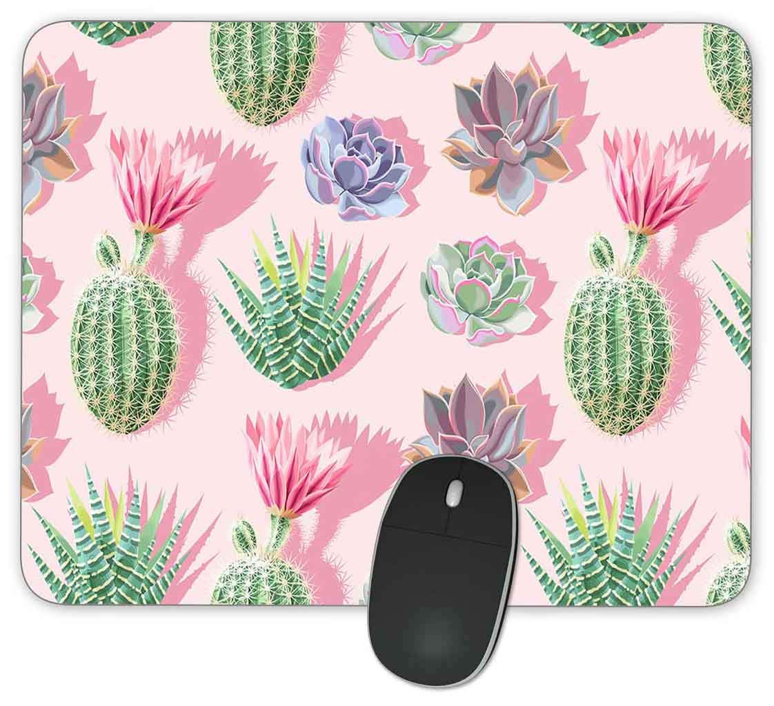 Non-Slip Pink Succulent & Cactus Rectangle Mouse Pad - 9.45 x 7.9 Inch Gaming & Office Desk Mat - Custom Design for PC, Laptop, Home & Workstation Use