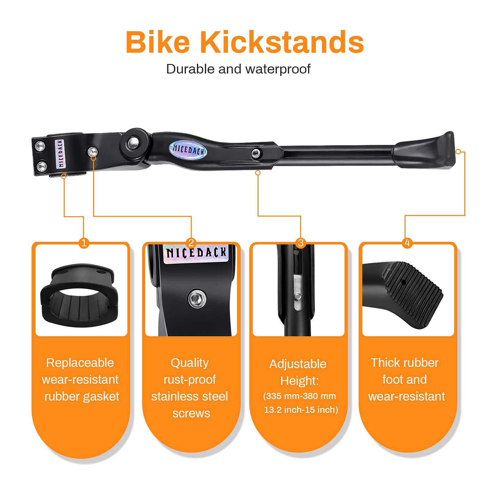 NICEDACK Adjustable Aluminum Alloy Bike Kickstand - Universal Fit for Mountain, Road, BMX & MTB Bikes (22''-28'') - Durable & Lightweight Bicycle Stand for Adults - Perfect for Commuting, Touring & Off-Road Cycling