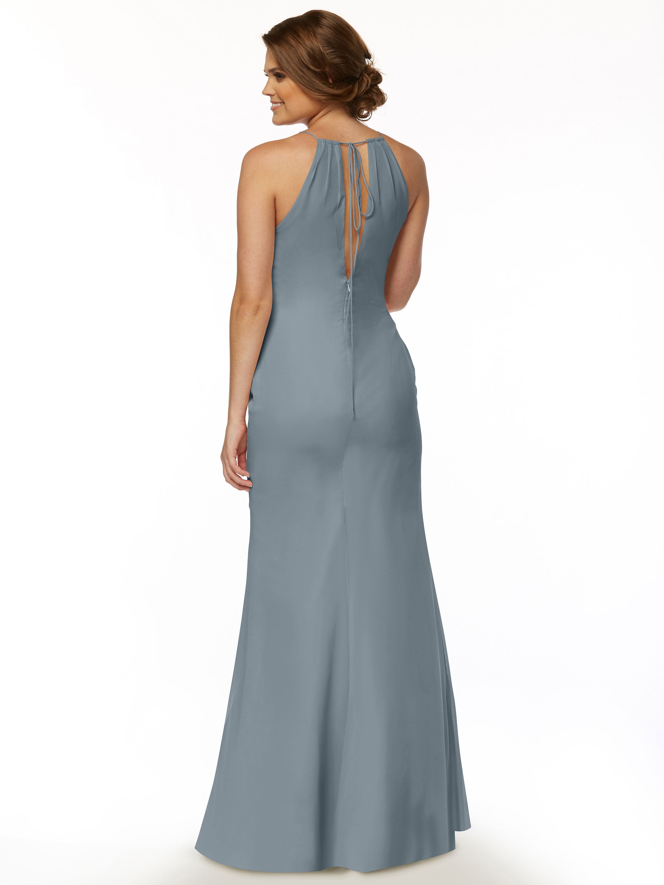 Elegant 80083 Fit and Flare Chiffon Bridesmaid Dress with Halter Neckline - Perfect for Weddings, Formal Events & Special Occasions