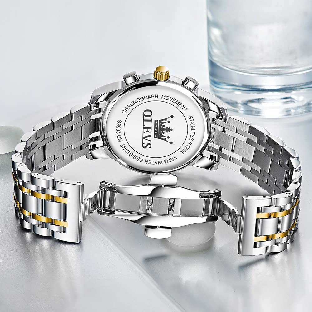 OLEVS Men's Multifunction Stainless Steel Watch - Waterproof Luminous Chronograph with Date Display, Classic Dress Watch for Business, Casual, Outdoor & Formal Occasions