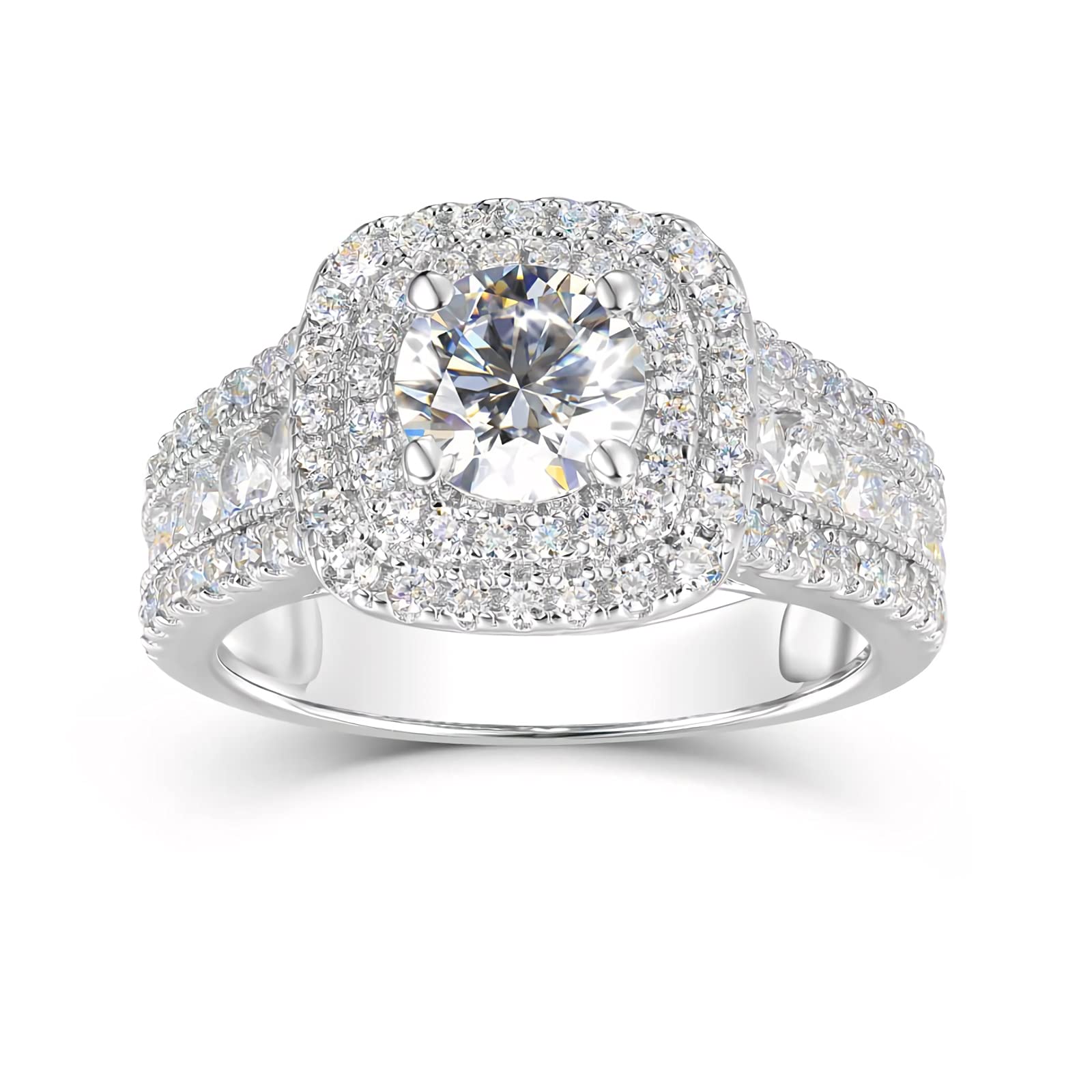 2CT Moissanite Engagement Ring for Women - 925 Sterling Silver Platinum Plated Wedding Band, Size 6 | Perfect for Proposals, Anniversaries & Bridal Jewelry Gifts