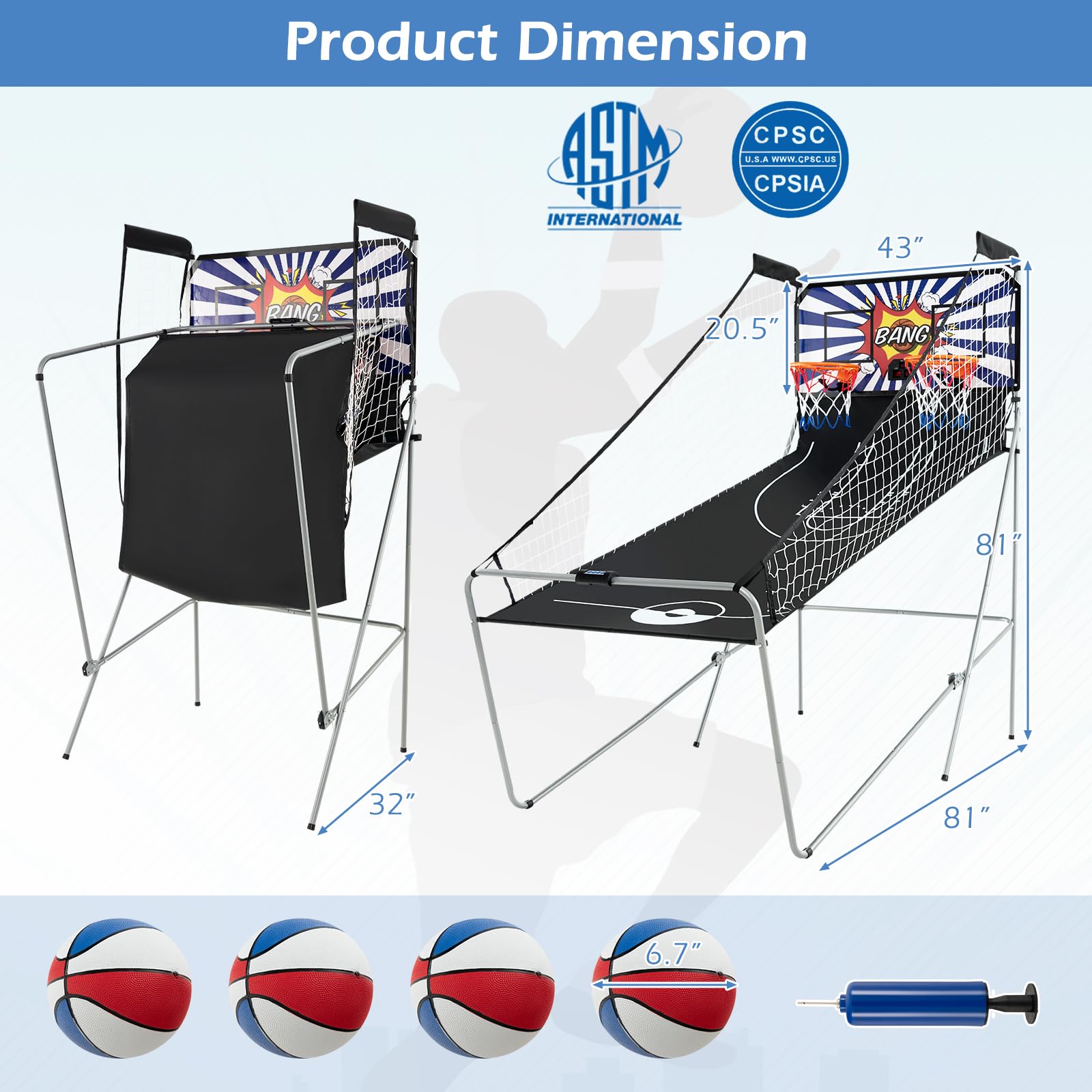 Goplus Foldable Dual Shot Electronic Basketball Arcade Game with LCD Scoreboard - 8 Game Modes, 4 Balls Included - Indoor & Outdoor Basketball Hoop for Kids and Adults (White & Navy) - Perfect for Family Game Nights, Birthday Parties, and Backyard Fun