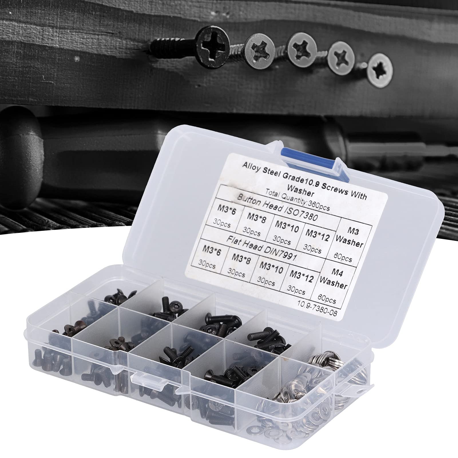 M3 Countersunk Screws Assortment Kit - 240Pcs Hex Socket Head Screws with 120Pcs Washers | Hardware Fasteners for Mechanical Repair, Electronics Disassembly & DIY Projects | Perfect for Furniture Assembly, Automotive Maintenance & Home Improvement