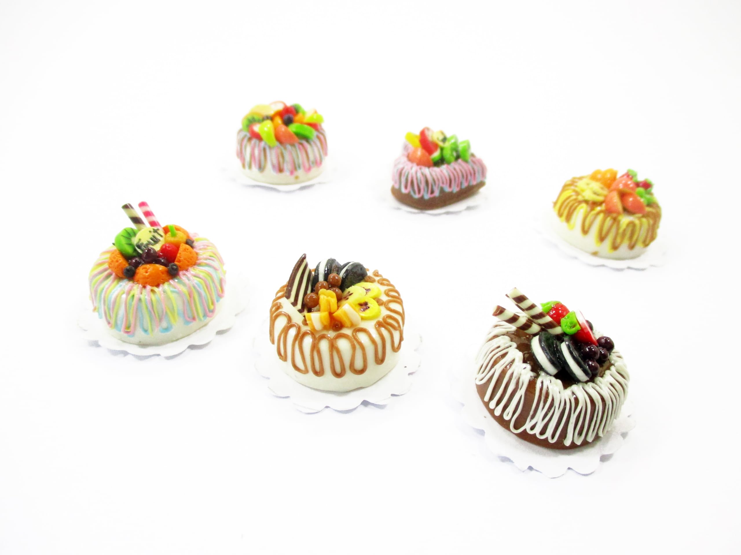 Miniature Dollhouse Food - 6-Piece Mixed Fruit Cake Set (2cm) for Doll Bakery & Tea Party Accessories | Perfect for Dollhouse Decor, DIY Crafts, and Miniature Collectibles