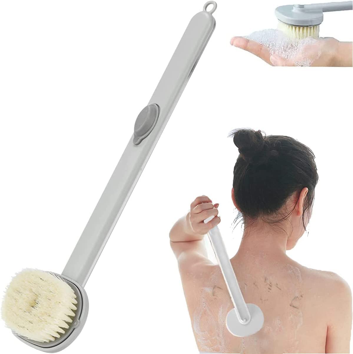 Long Handle Bath Massage Cleaning Brush with Soap Dispenser - Detachable Body Scrub Brush for Women & Men - Shower Gel Storage Design - Cool Gray - Perfect for Deep Cleaning, Exfoliating & Relaxing in Shower or Bathtub
