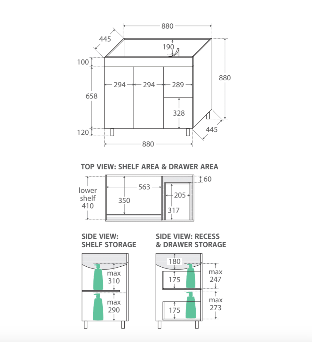 Fienza CIT90NLW Citi 900mm Bathroom Sink & Vanity with Legs - Modern Freestanding Basin for Small Bathrooms & Powder Rooms