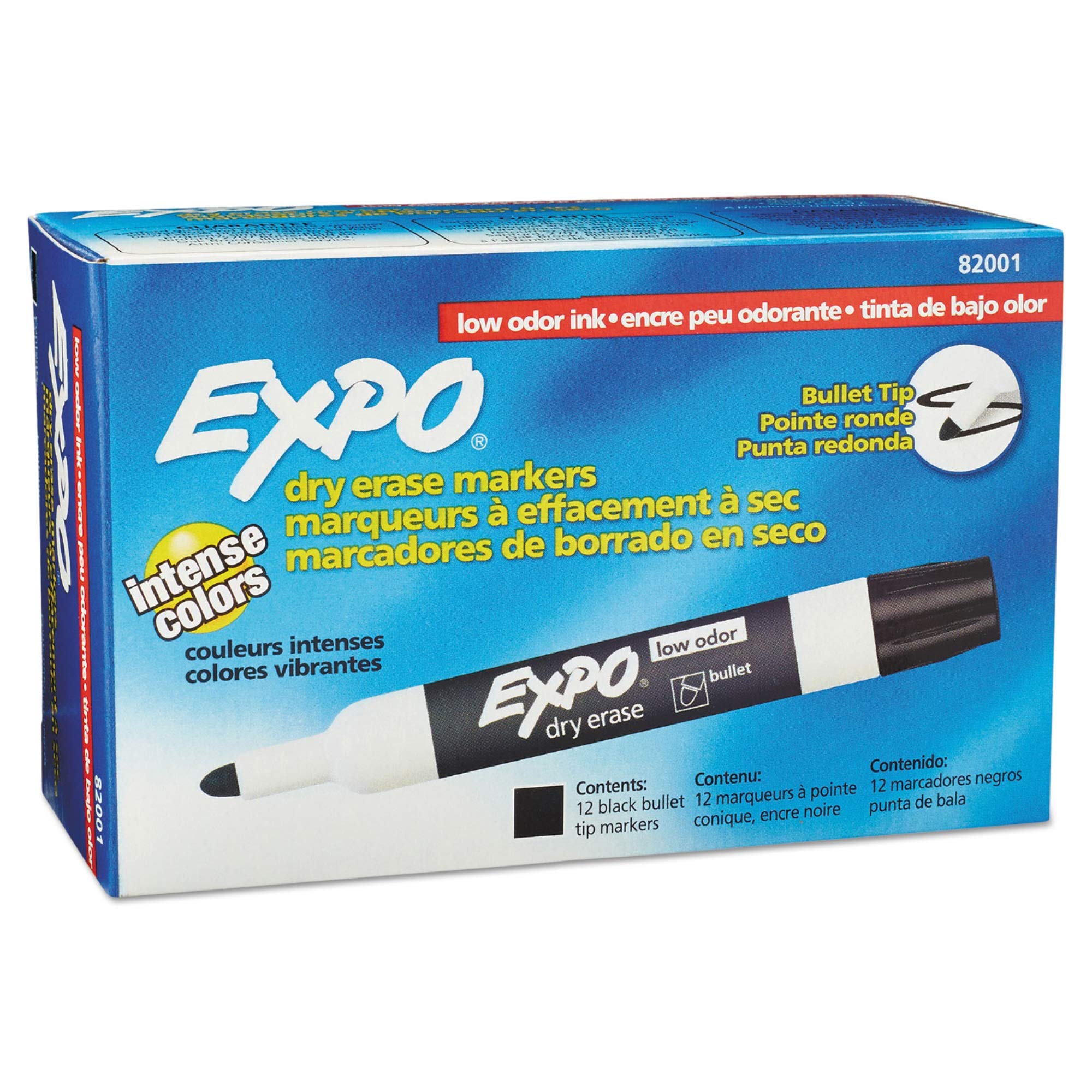 Wholesale Case of 10 Sanford Expo Bullet Tip Dry Erase Markers - Black Bullet Point Whiteboard Markers for Office, Classroom & Home Use