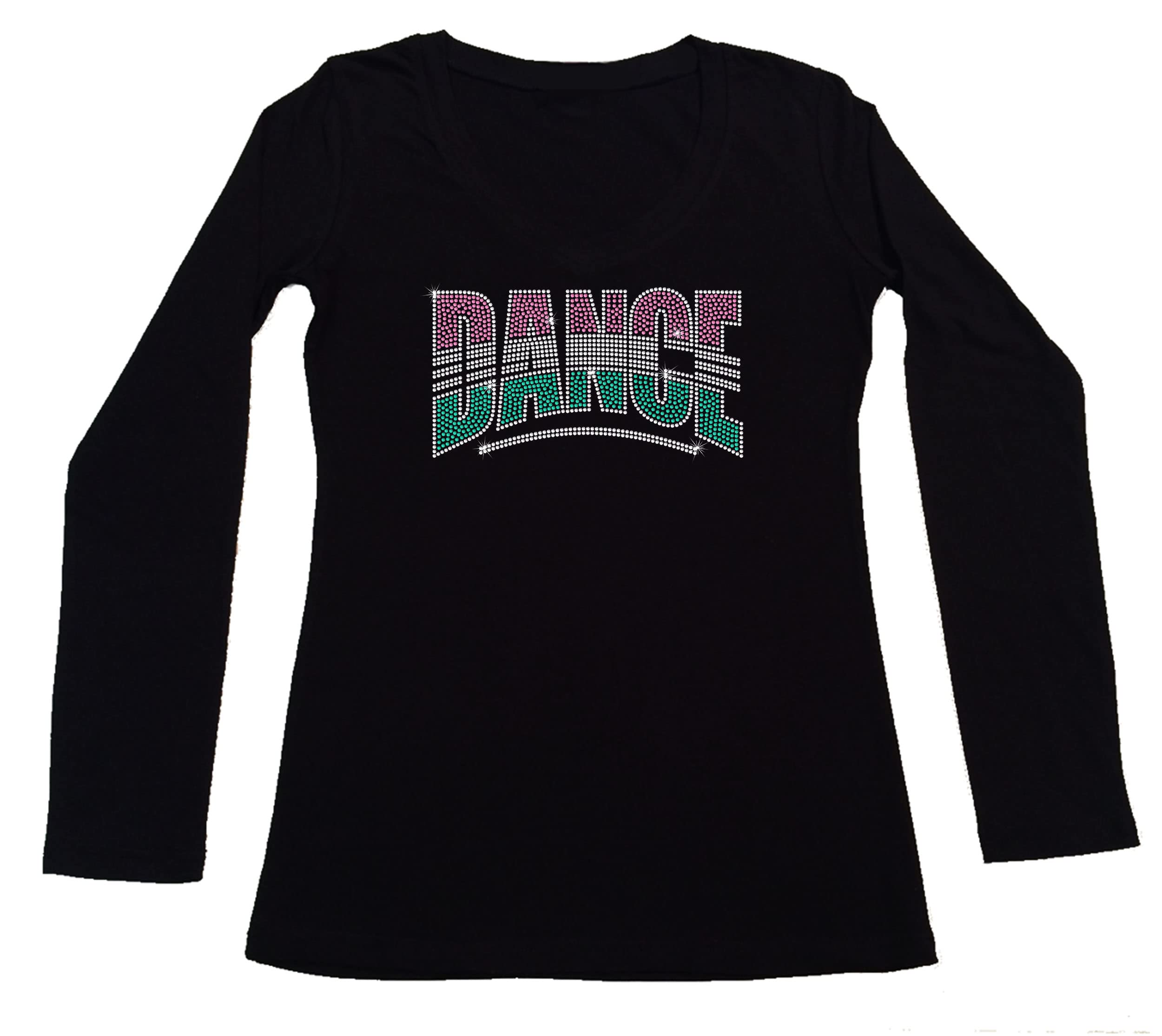 Women's Rhinestone Fitted Dance Shirt - Sparkly Bling Tight Top for Latin, Salsa, Ballroom & Club Dancing