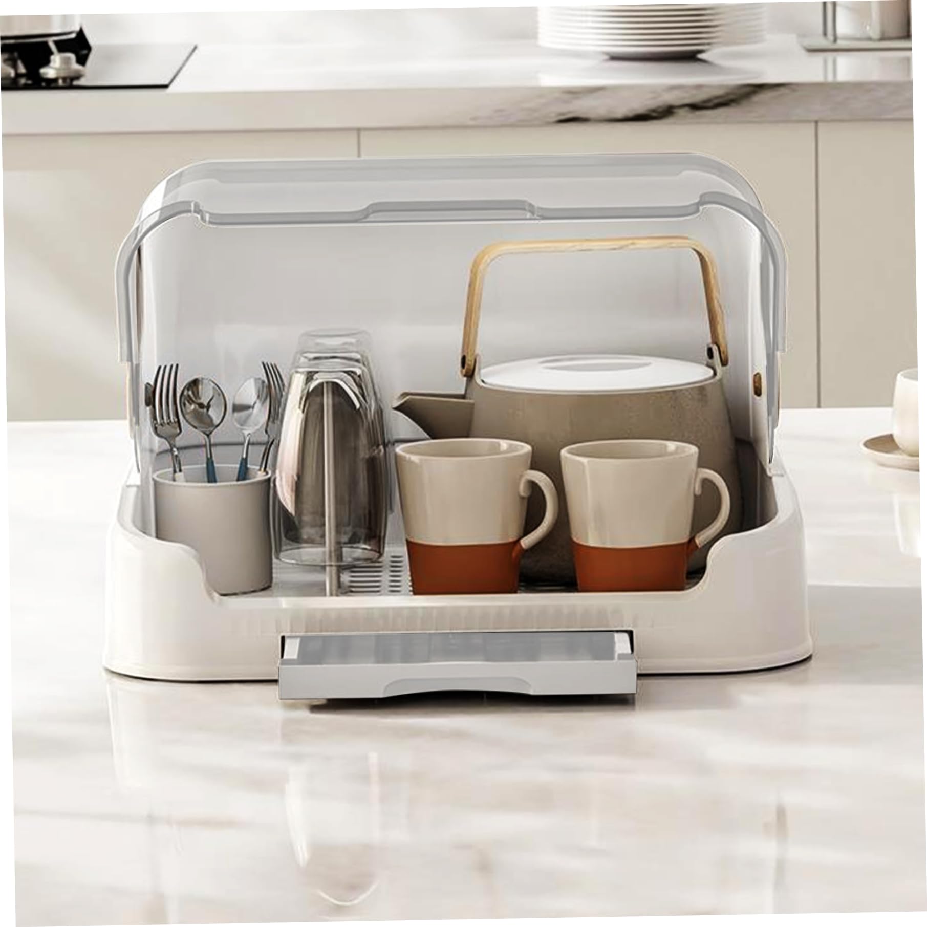 **Large Baby Bottle Organizer with Cover & Removable Drain Tray - Dustproof Portable Baby Bottle Drying Rack for Kitchen Cabinet - Perfect for Baby Bottle Storage & Organization**    *(Use Case: Ideal for organizing baby bottles, pacifiers, and accessories in nurseries, kitchens, or daycare centers.)*