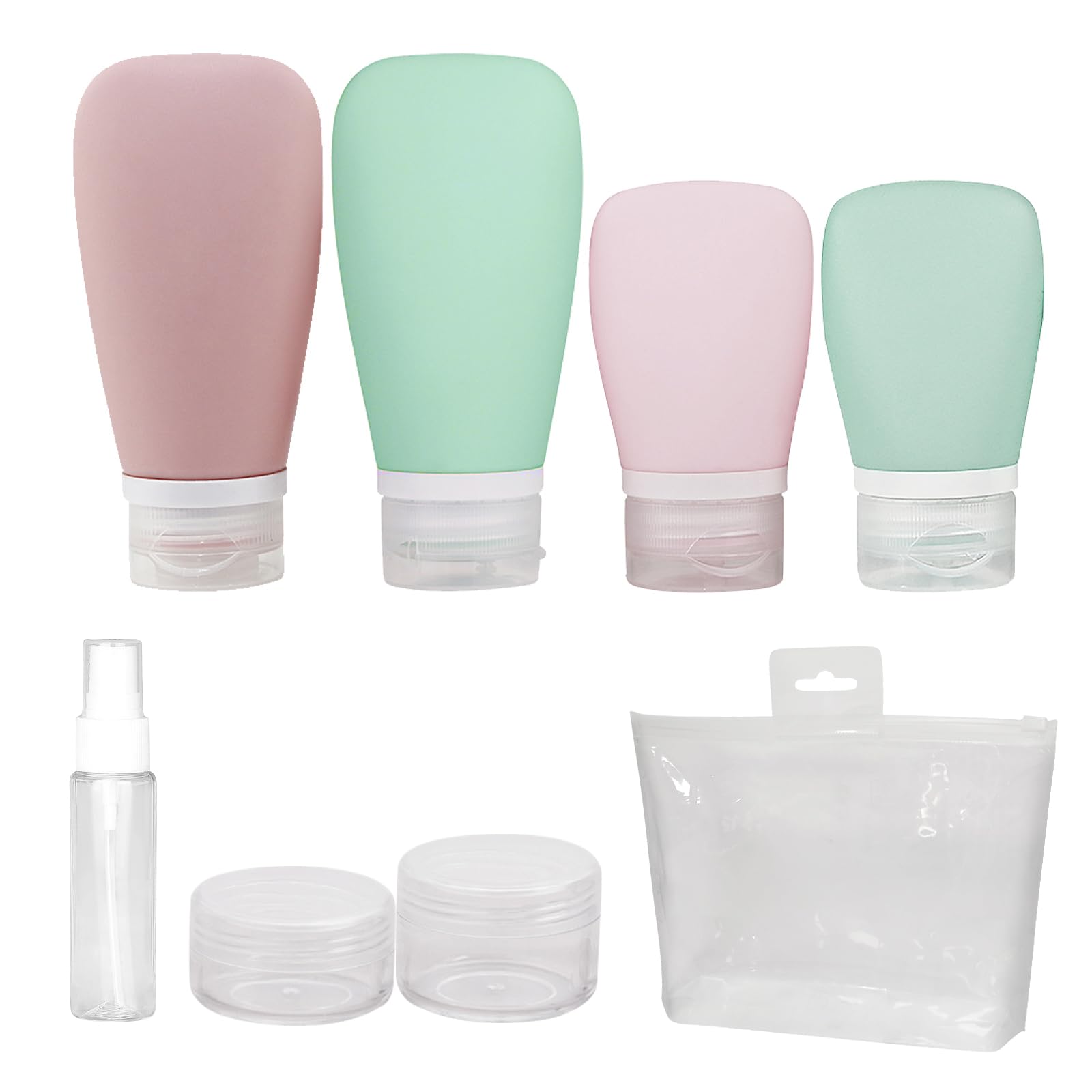 7-Pack Leak Proof Silicone Travel Bottles Set for Toiletries - Portable & TSA Approved (Pink + Green) - Perfect for Air Travel, Camping & Gym Essentials