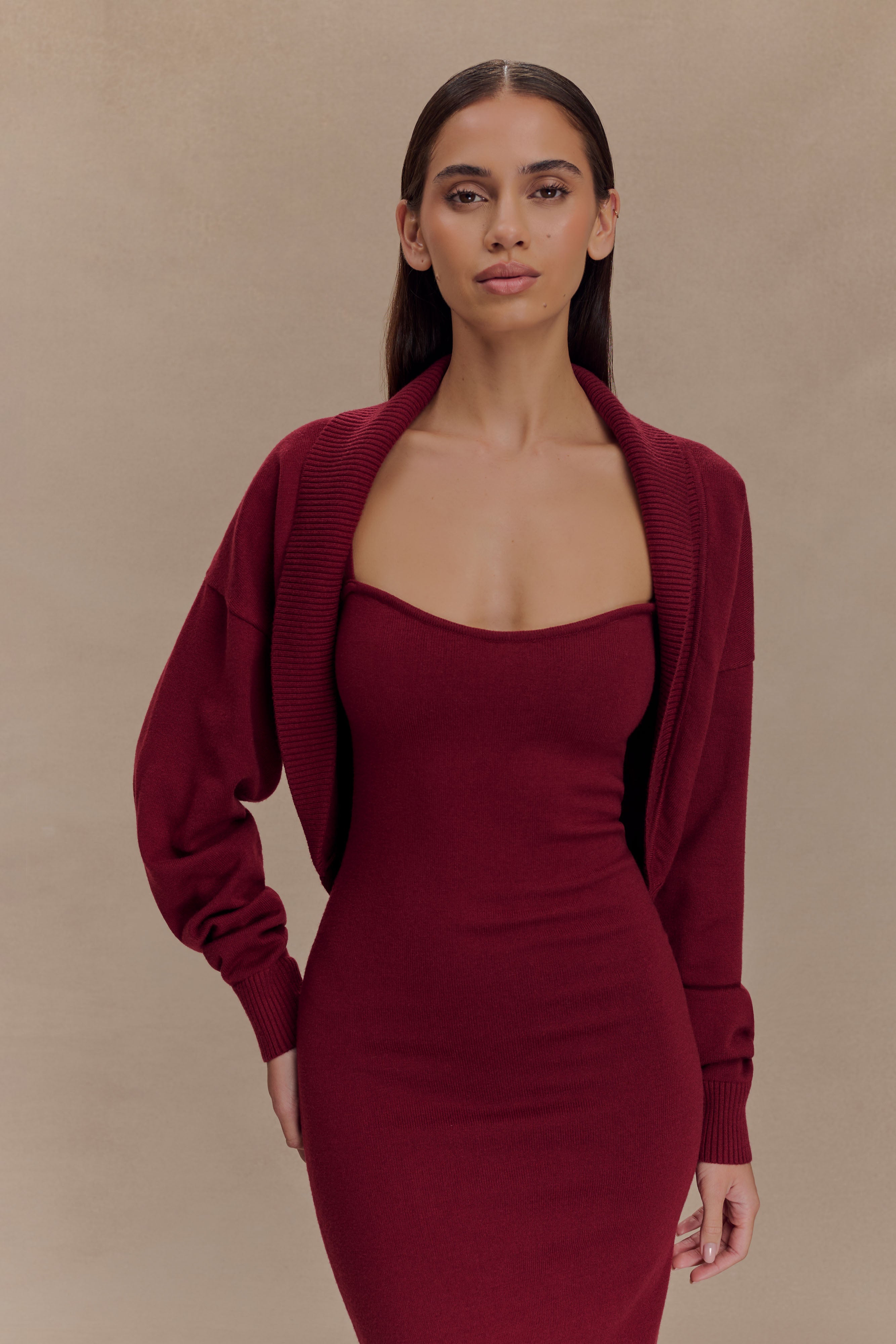 Kingston Knit Maxi Dress in Merlot - Elegant Long Sleeve Flowy Dress for Women | Perfect for Casual Outings, Date Nights & Special Occasions